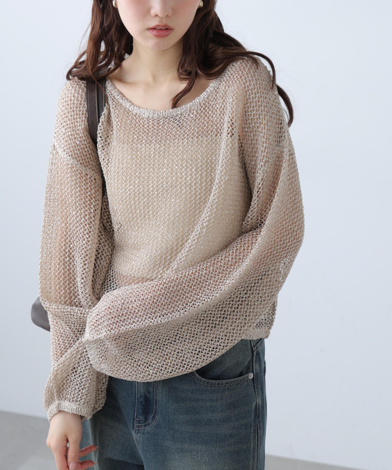 メッシュスパンコールニット