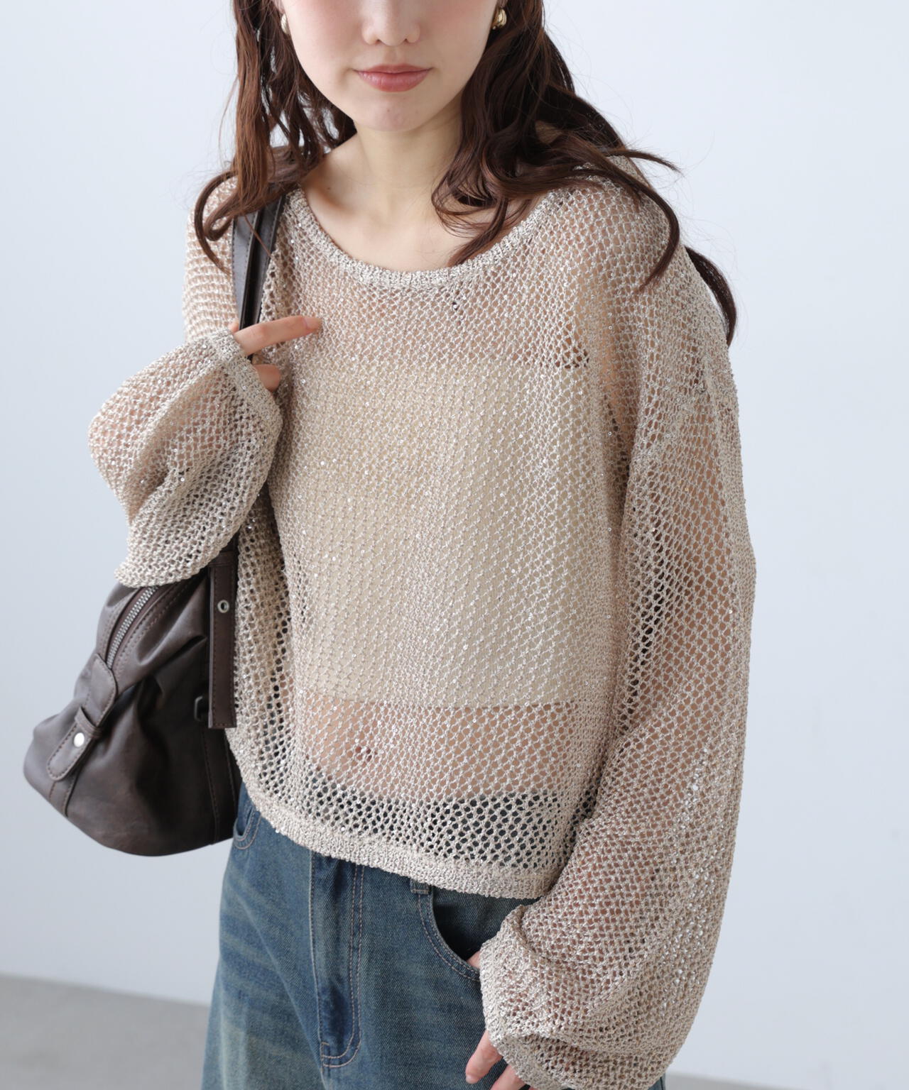 メッシュスパンコールニット