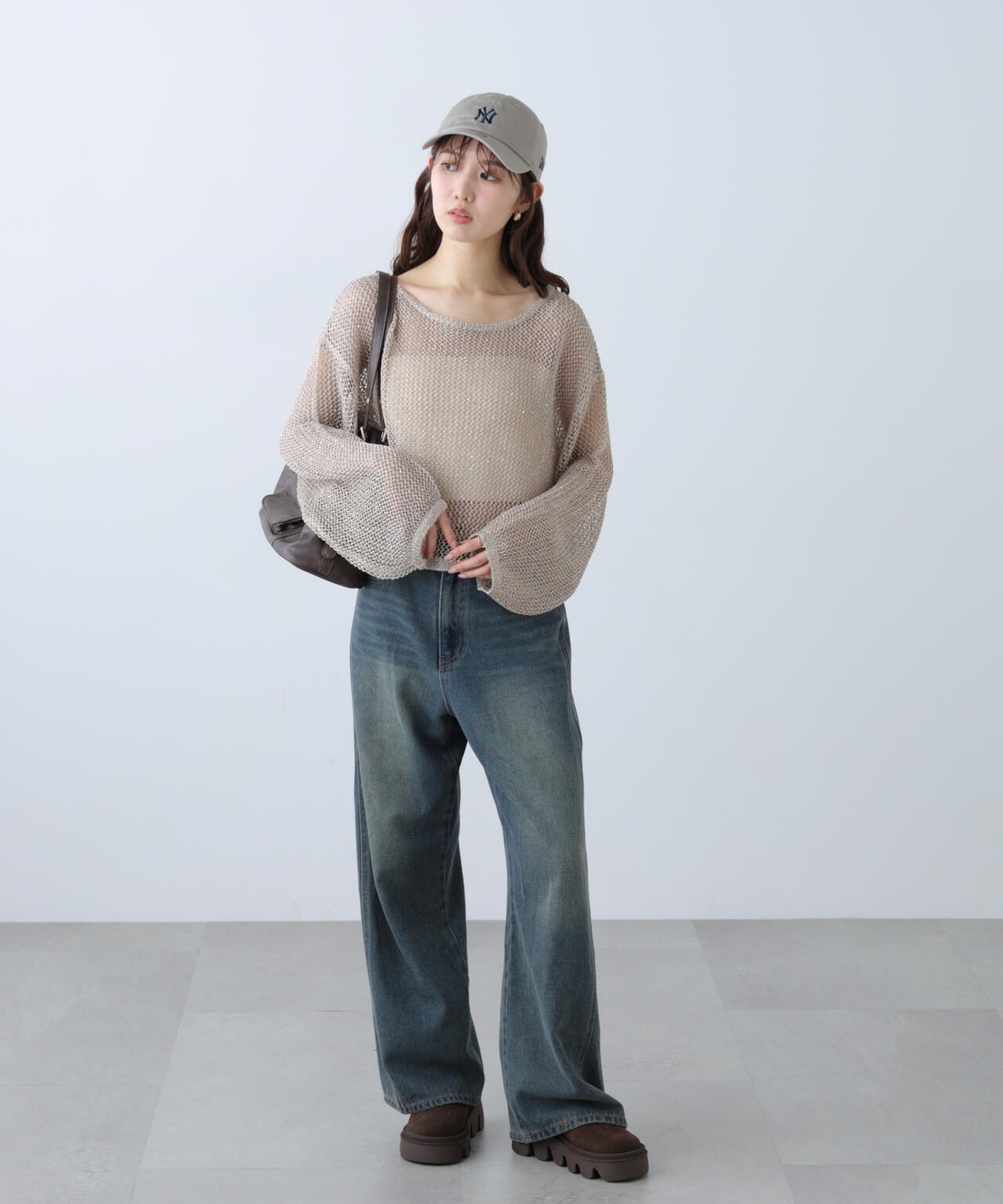 メッシュスパンコールニット