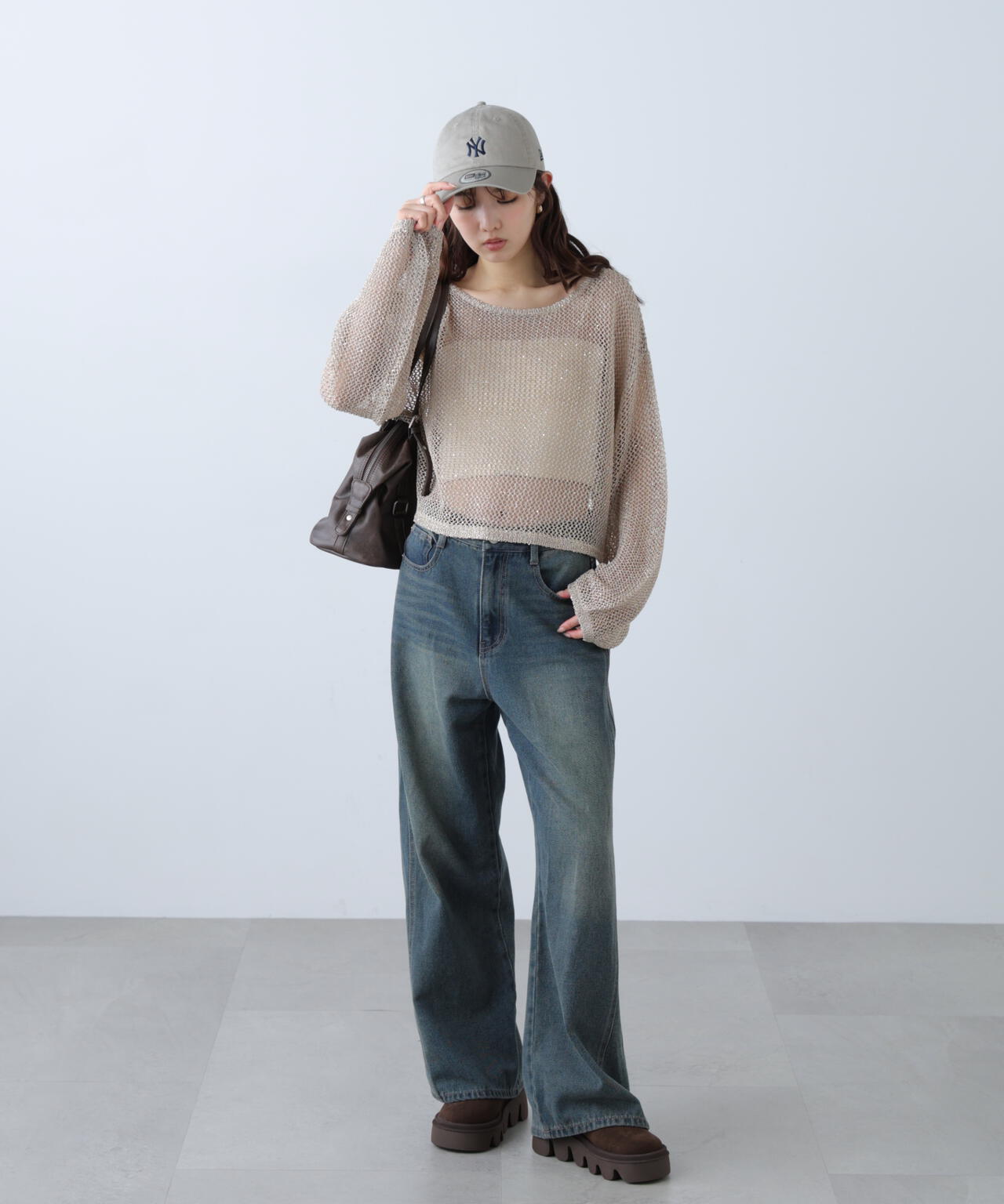 メッシュスパンコールニット