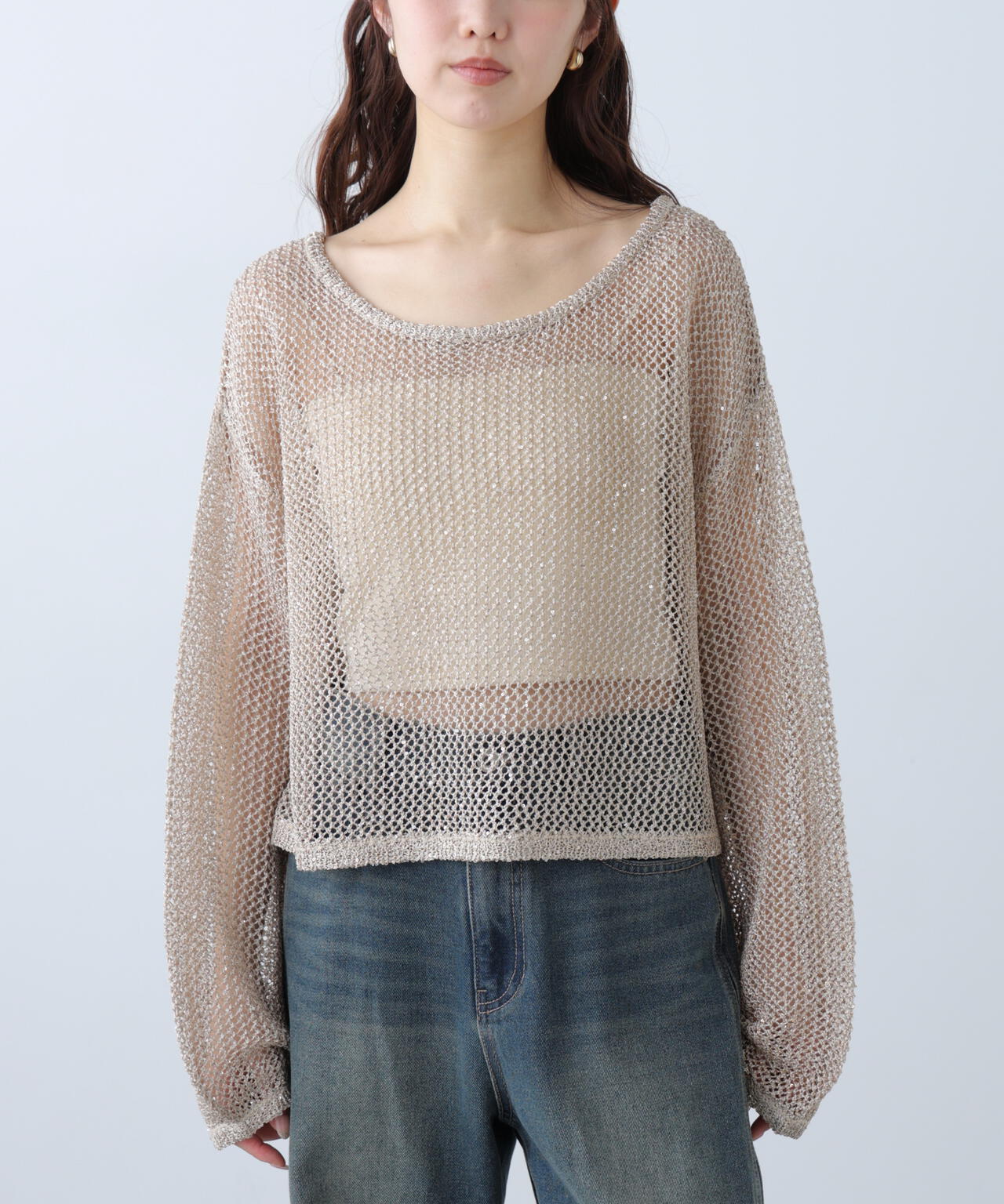 メッシュスパンコールニット