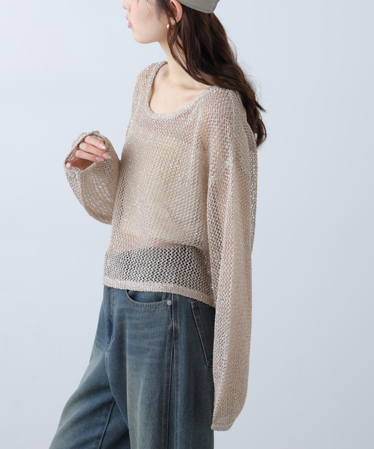 メッシュスパンコールニット