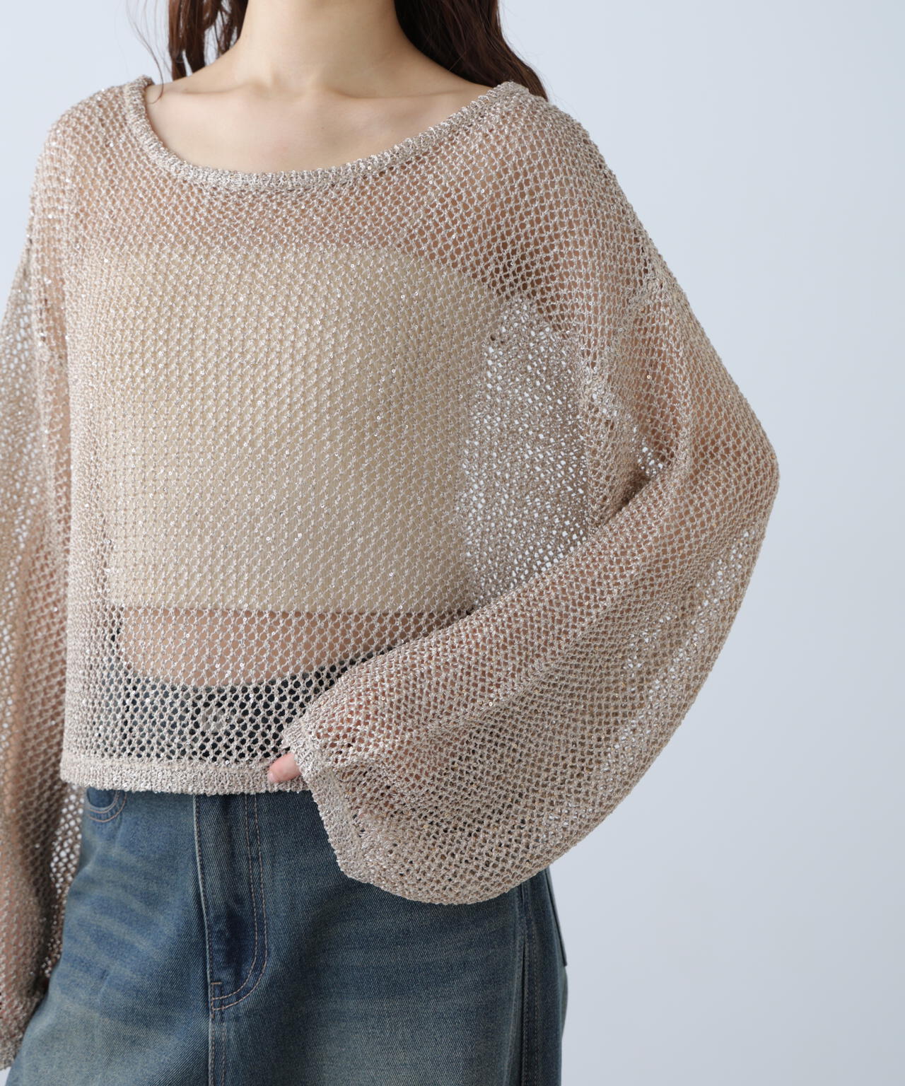 メッシュスパンコールニット