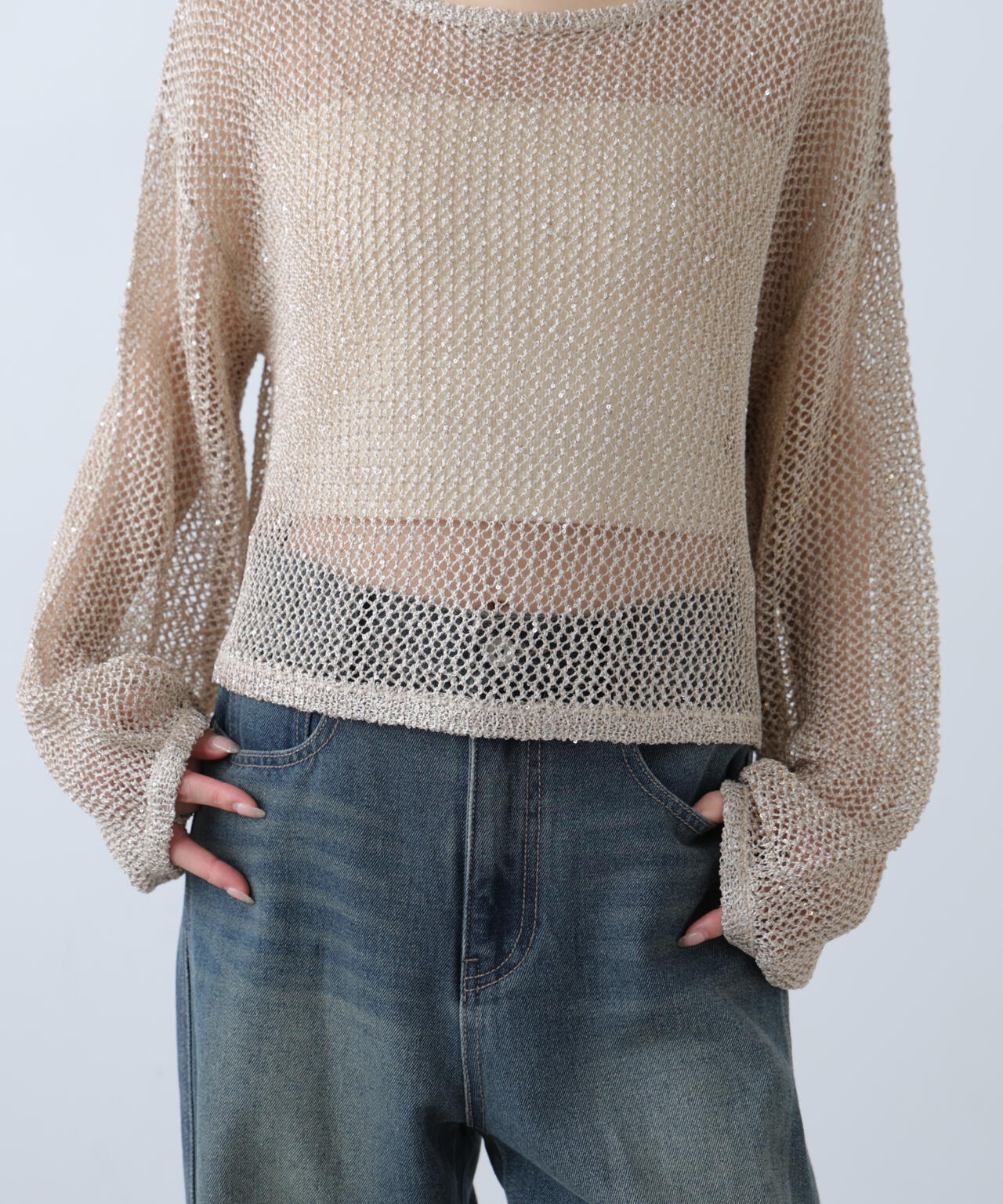 メッシュスパンコールニット