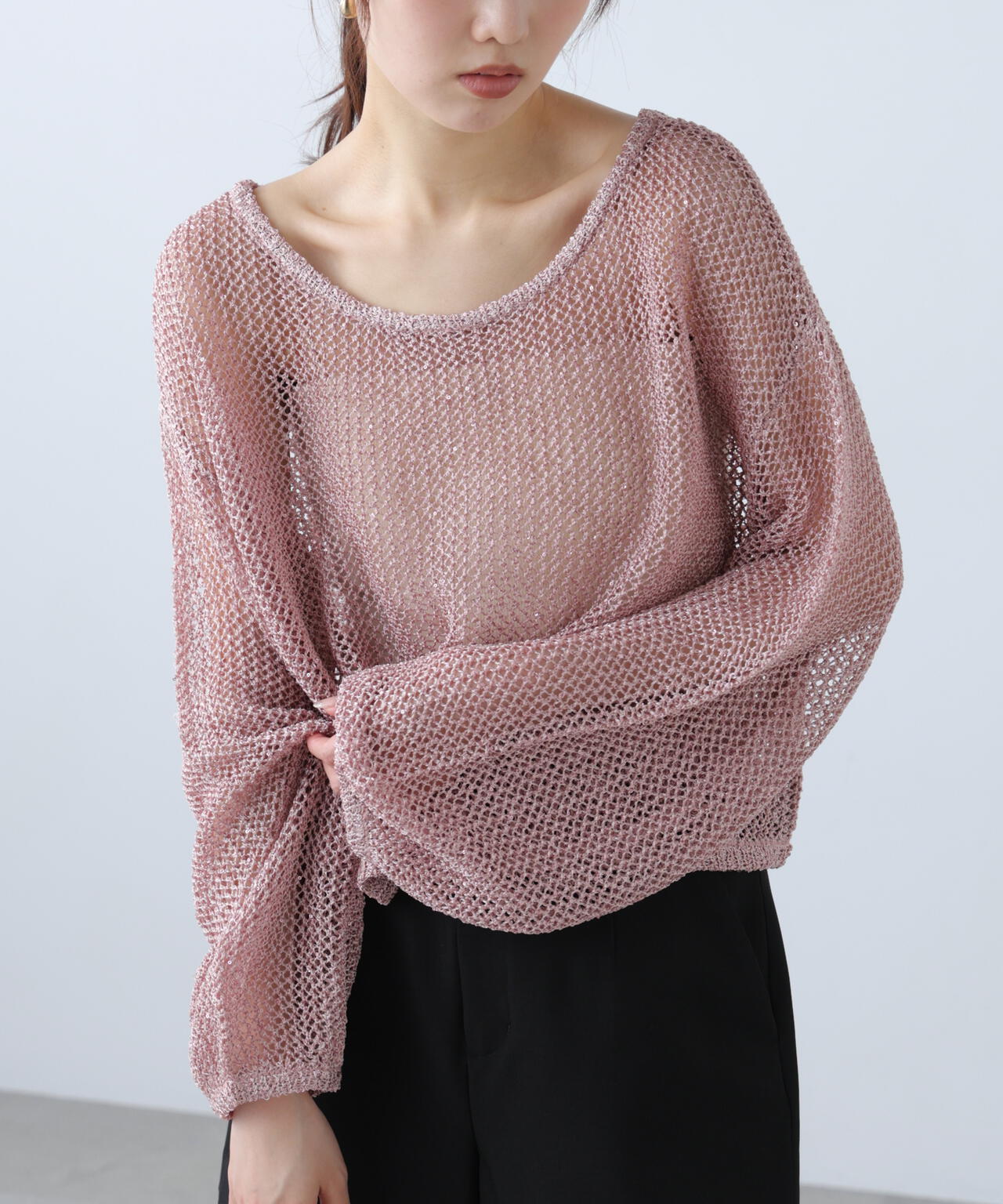 メッシュスパンコールニット