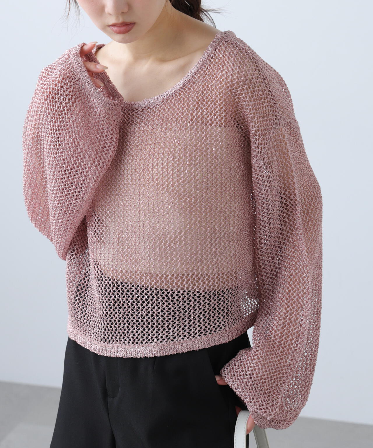 メッシュスパンコールニット