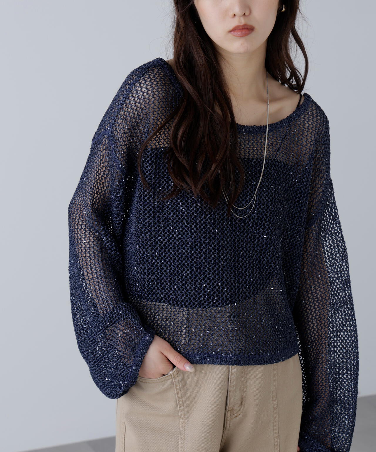 メッシュスパンコールニット