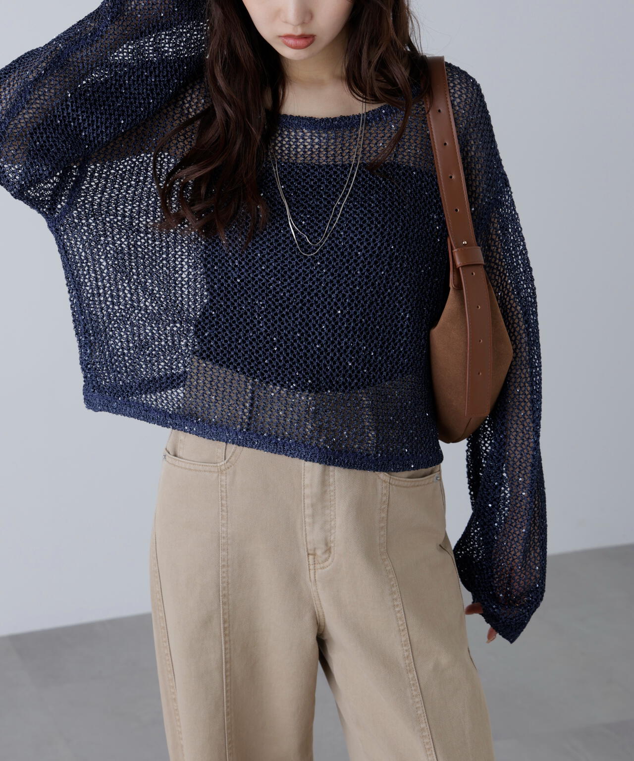 メッシュスパンコールニット