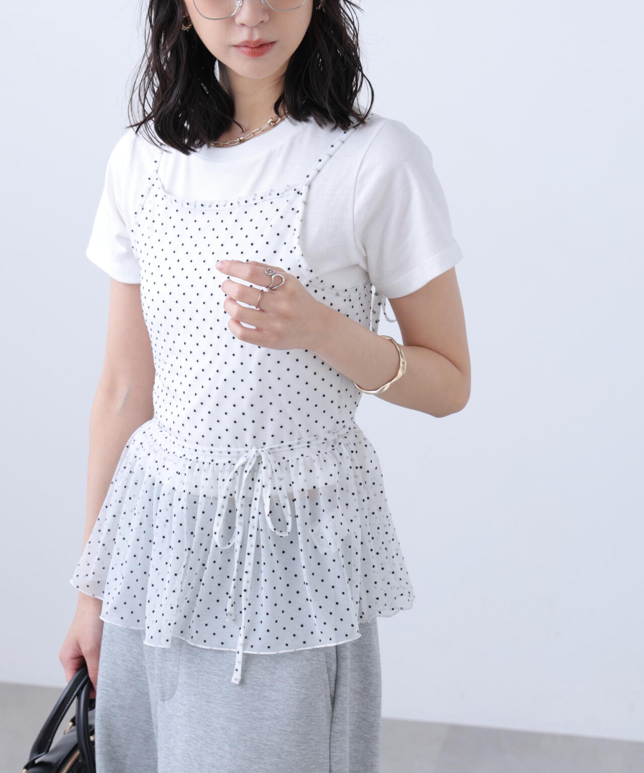 2WAYシアードットホルターキャミ×半袖カットソーセット