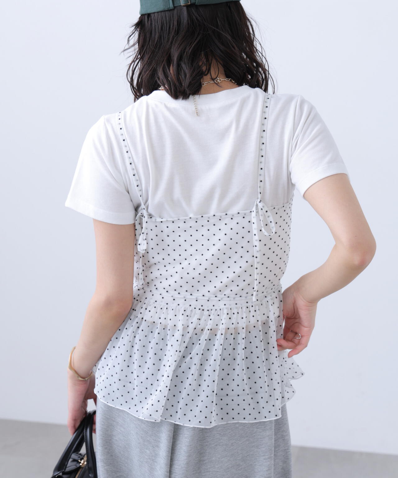 2WAYシアードットホルターキャミ×半袖カットソーセット