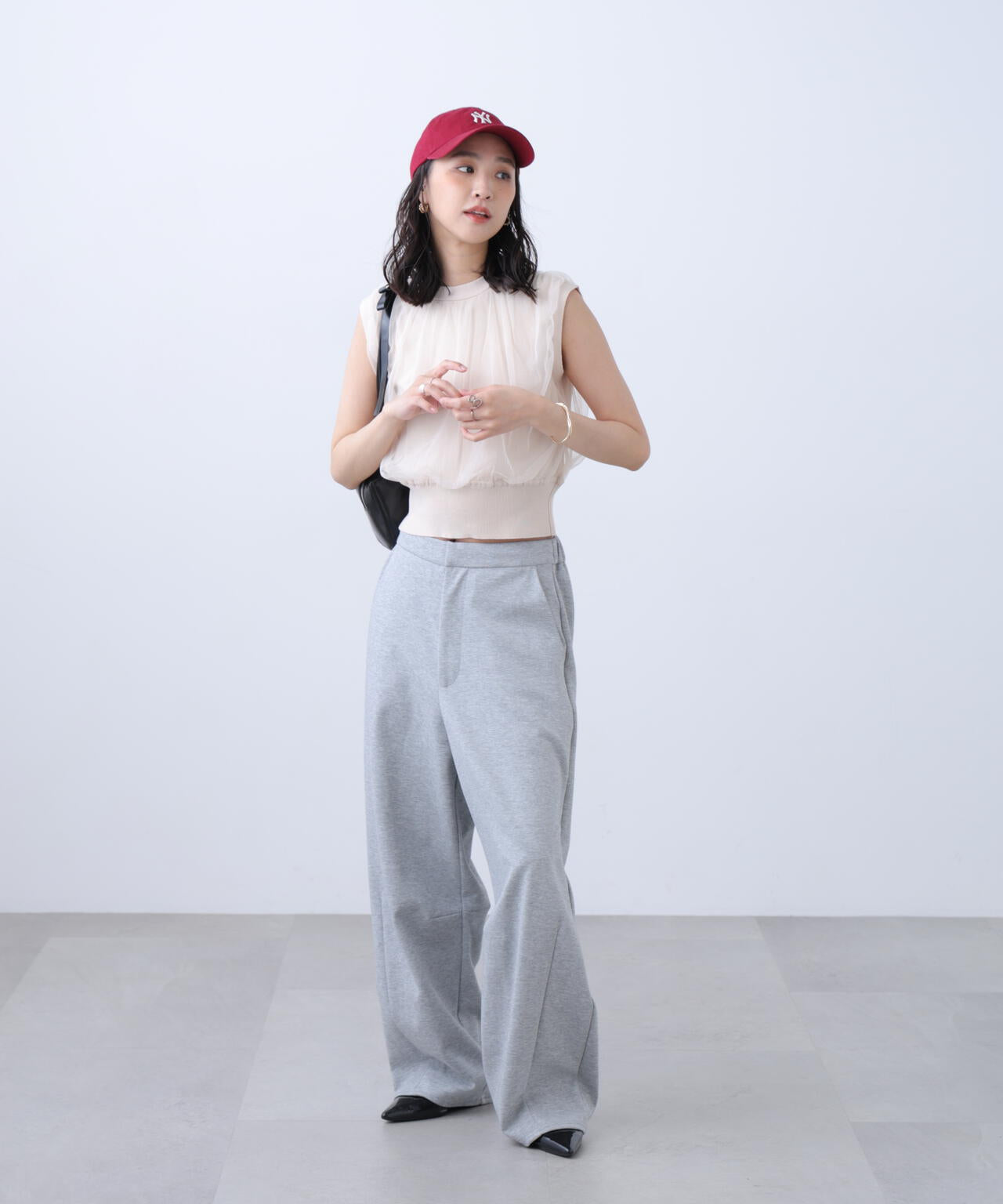 前後2wayチュールレイヤードノースリーブニット