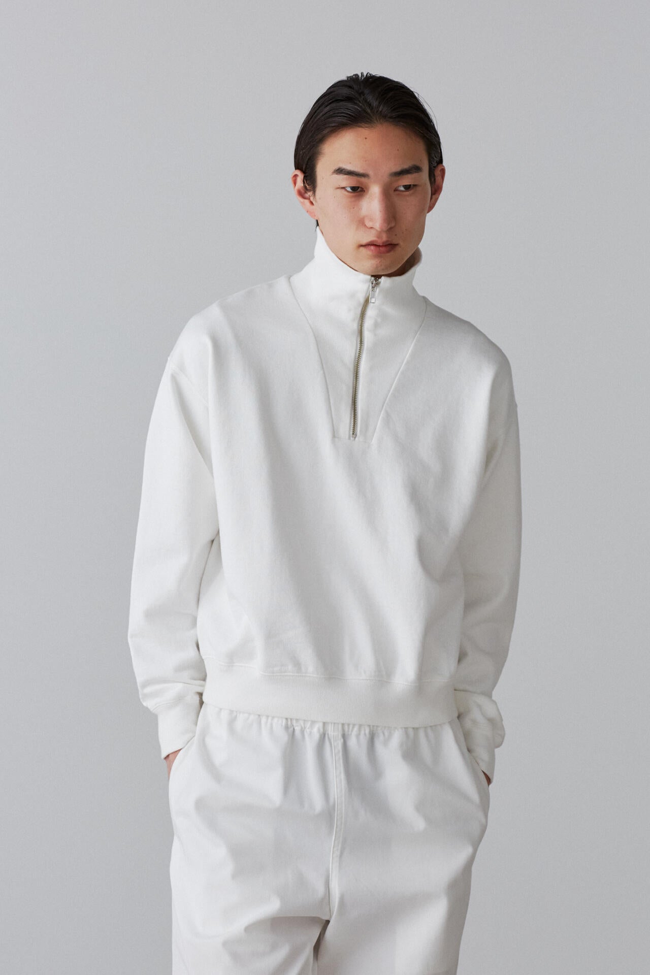 Y / ORGANIC COTTON BLEND HEAVY WEIGHT FLEECE HALF ZIP