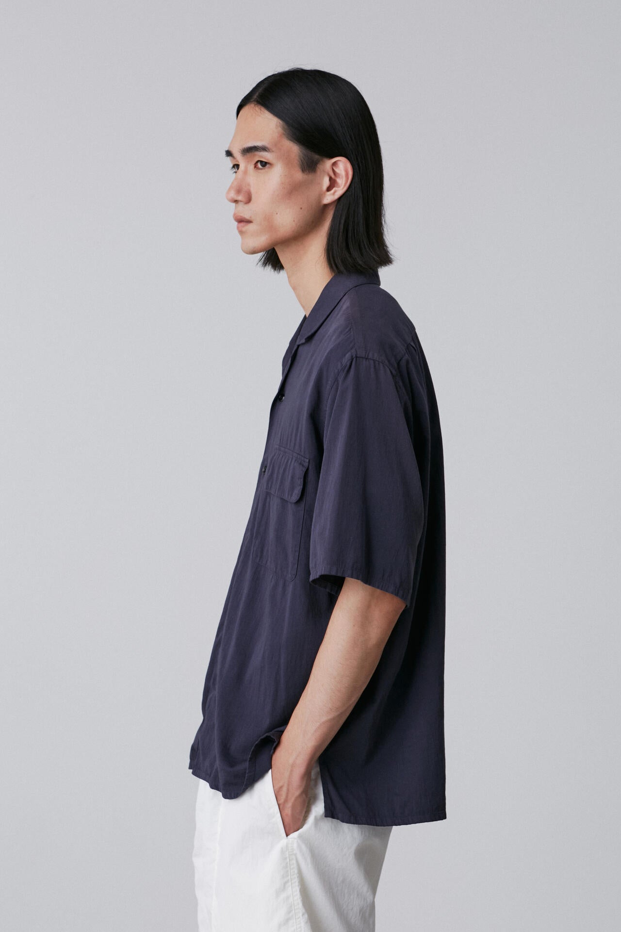 Y / ORGANIC COTTON WASHER SATIN OPEN COLLAR SHIRT