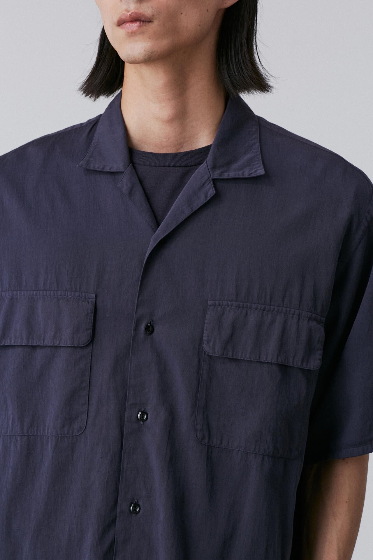 Y / ORGANIC COTTON WASHER SATIN OPEN COLLAR SHIRT