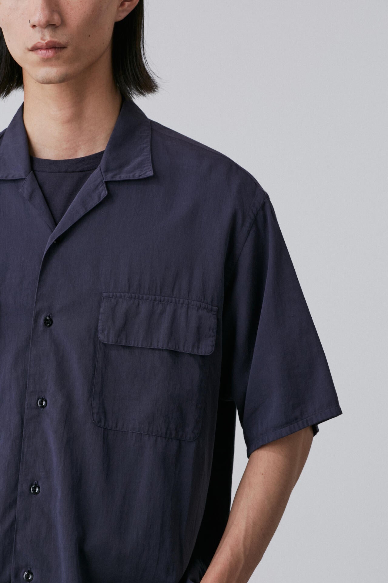 Y / ORGANIC COTTON WASHER SATIN OPEN COLLAR SHIRT