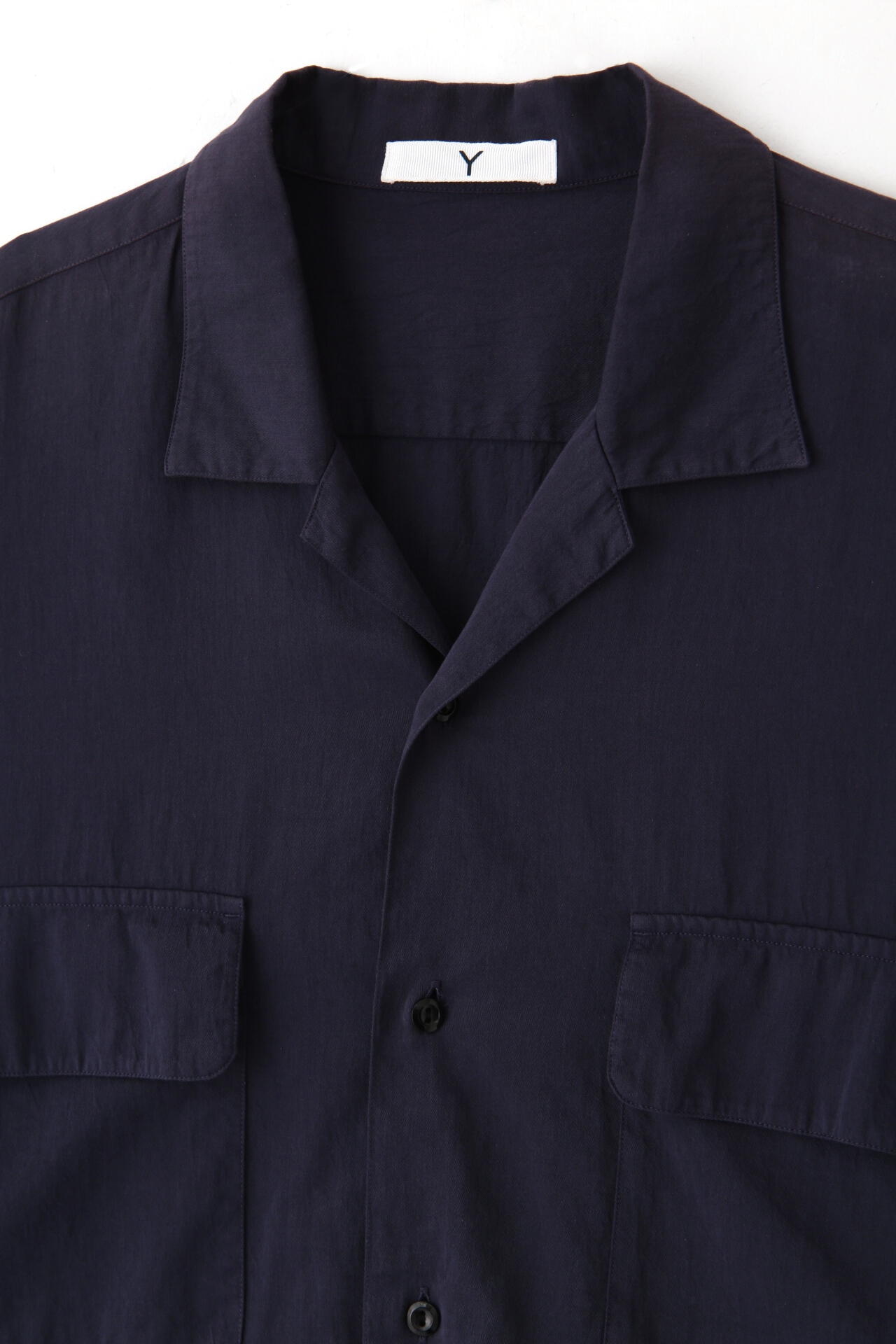 Y / ORGANIC COTTON WASHER SATIN OPEN COLLAR SHIRT