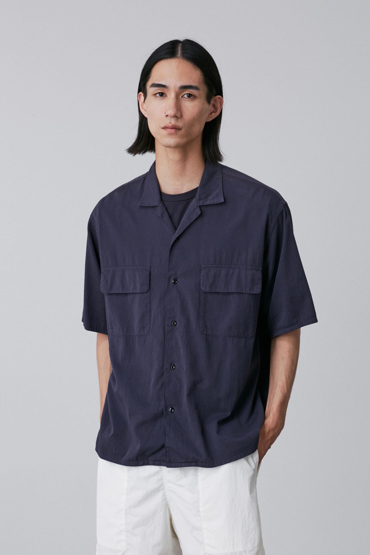 Y / ORGANIC COTTON WASHER SATIN OPEN COLLAR SHIRT