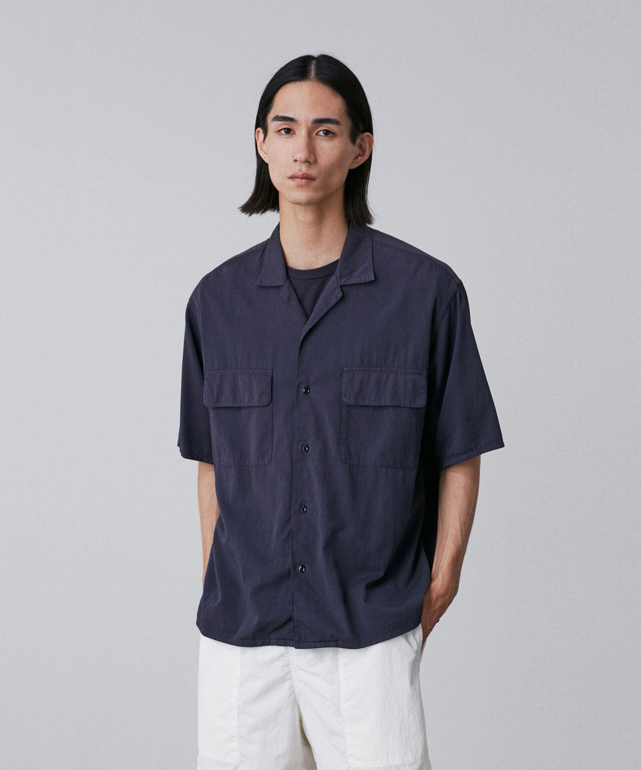 Y / ORGANIC COTTON WASHER SATIN OPEN COLLAR SHIRT