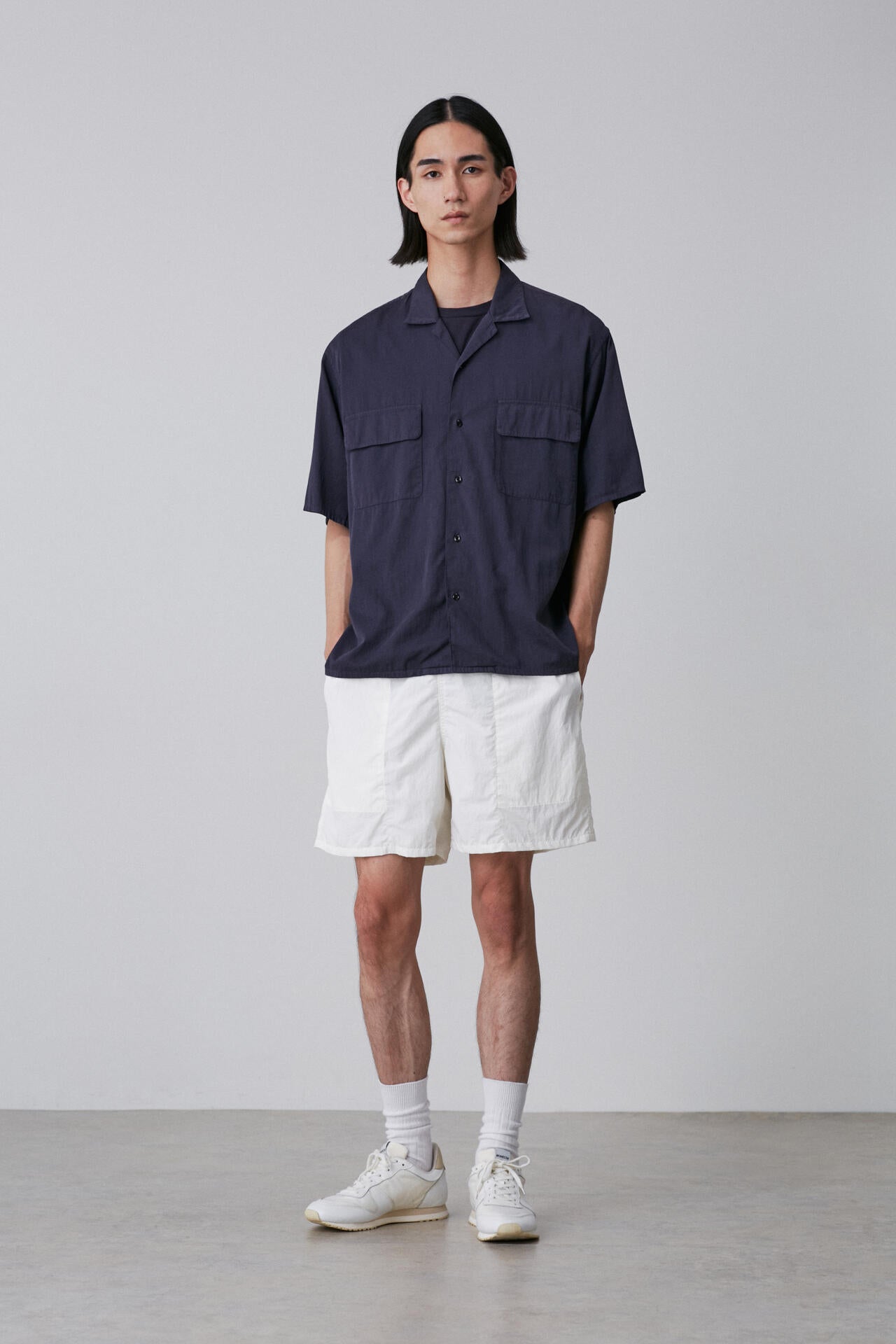 Y / ORGANIC COTTON WASHER SATIN OPEN COLLAR SHIRT