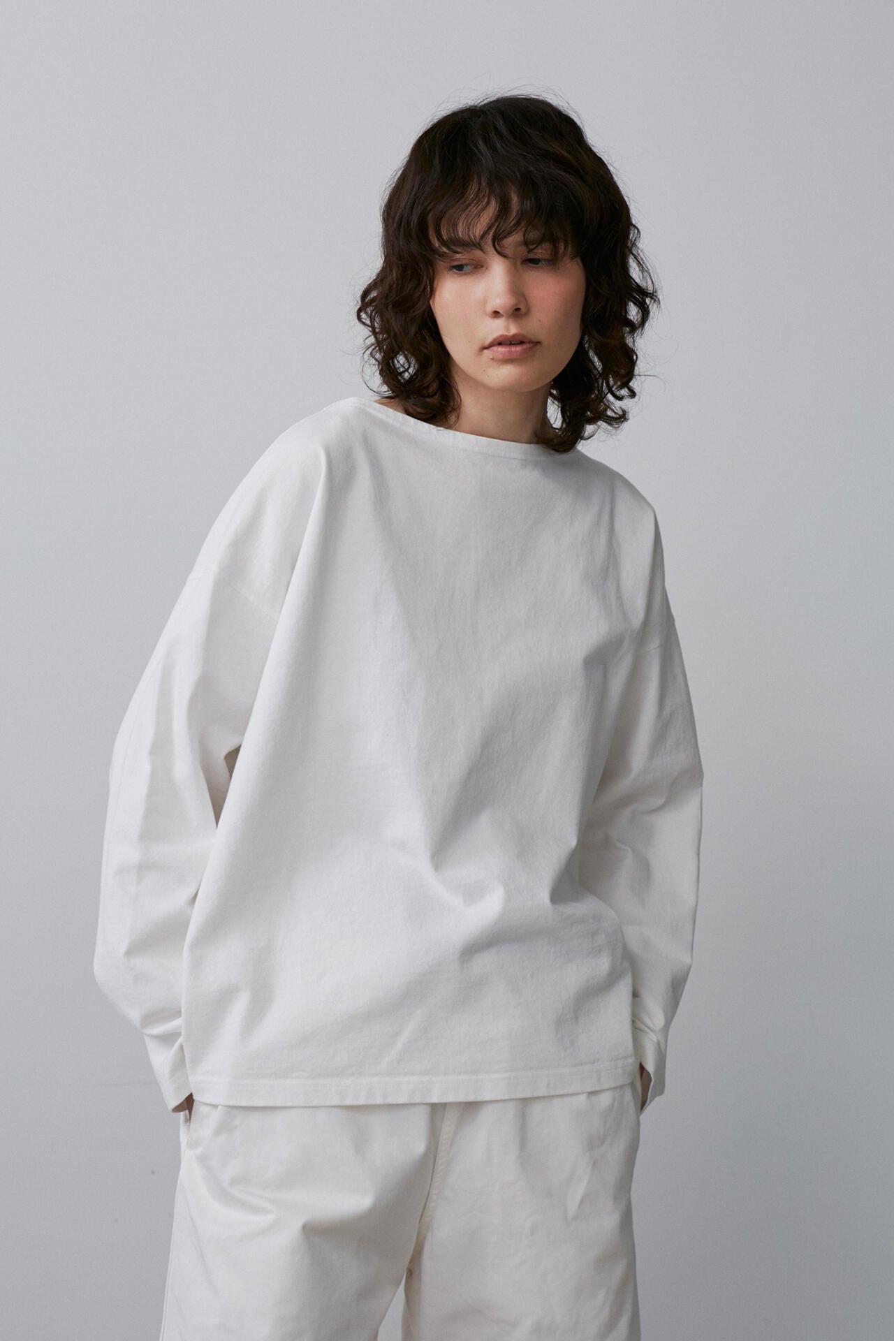 Y / ORGANIC COTTON JERSEY BOAT NECK PULL OVER