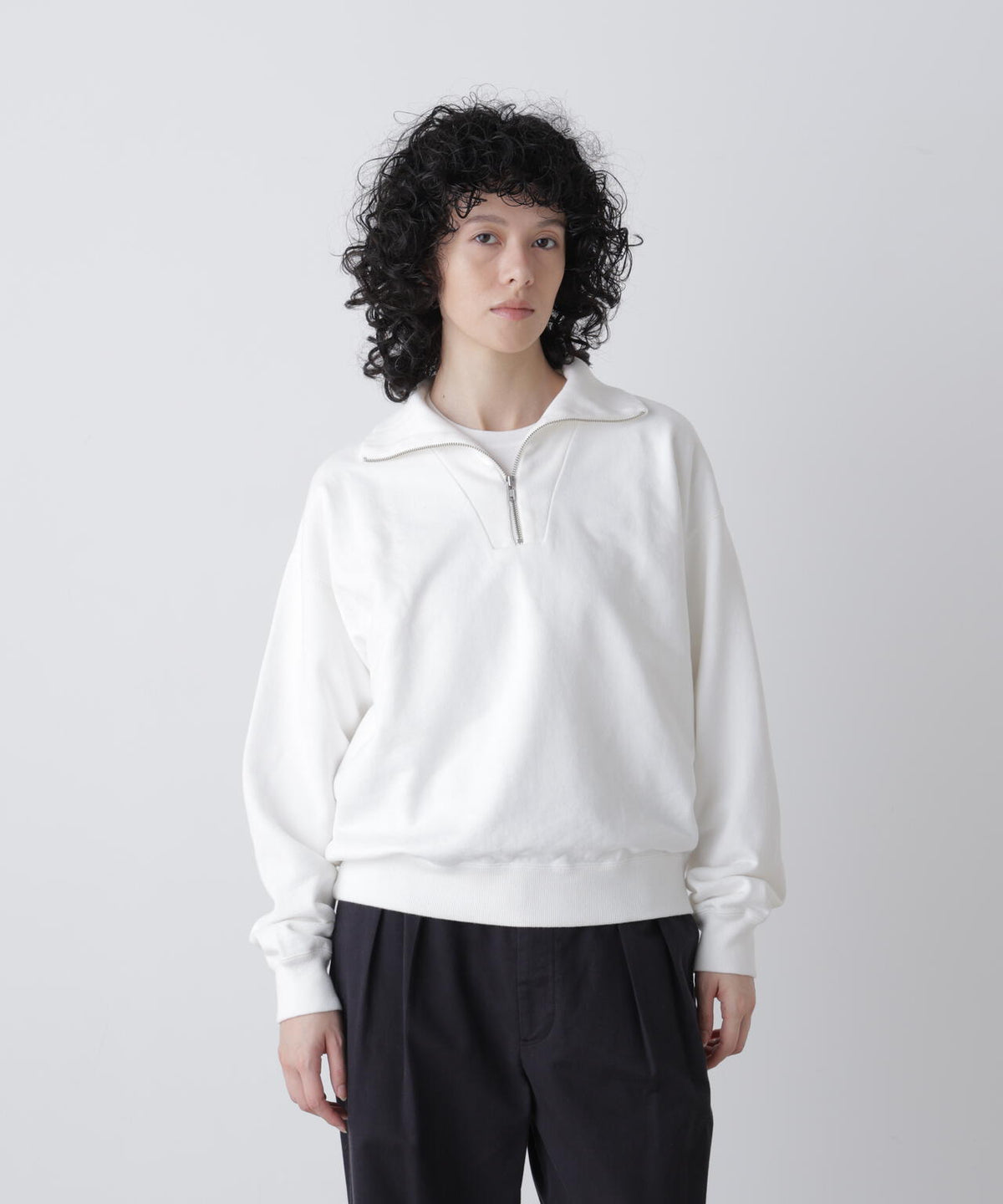 Y / ORGANIC COTTON BLEND HEAVY WEIGHT FLEECE HALF ZIP