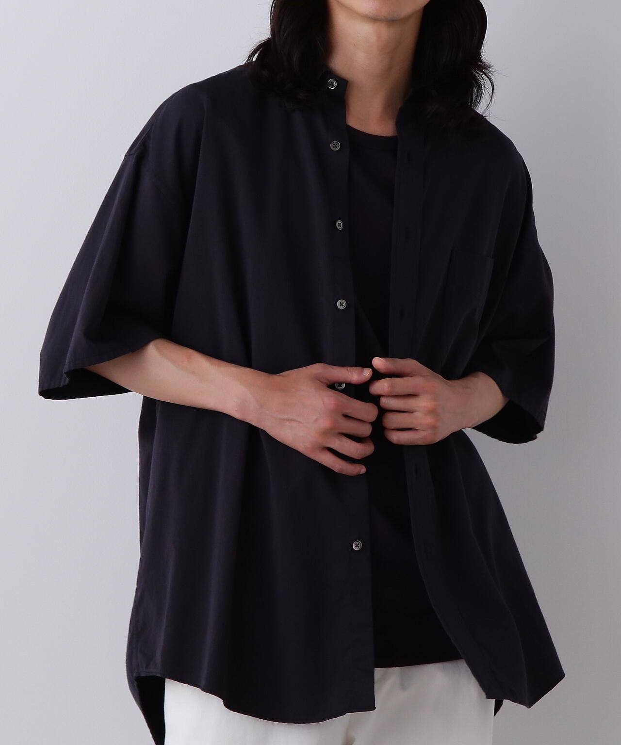 Y / ORGANIC COTTON WASHER SATIN SHORT SLEEVE SHIRT