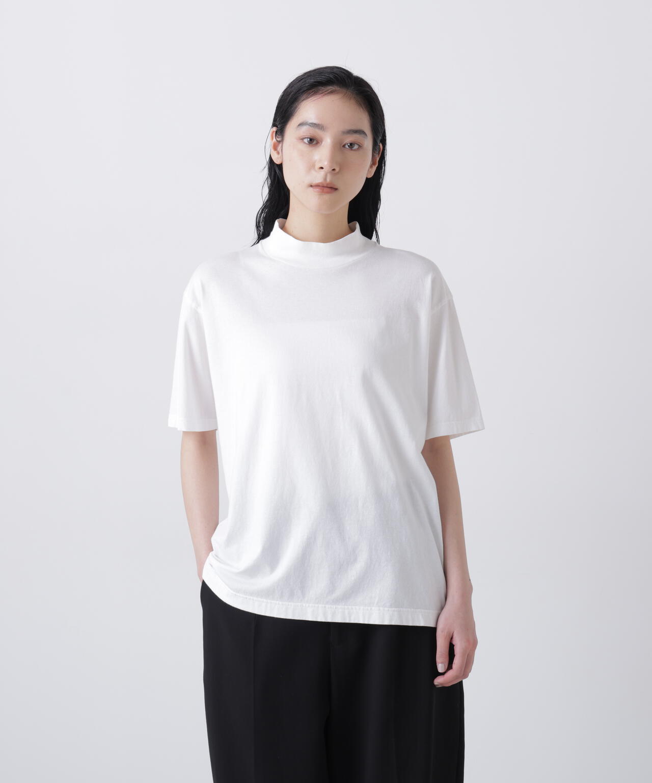 Y / ORGANIC COTTON JERSEY MOCK NECK SHORT SLEEVE T-SHIRT