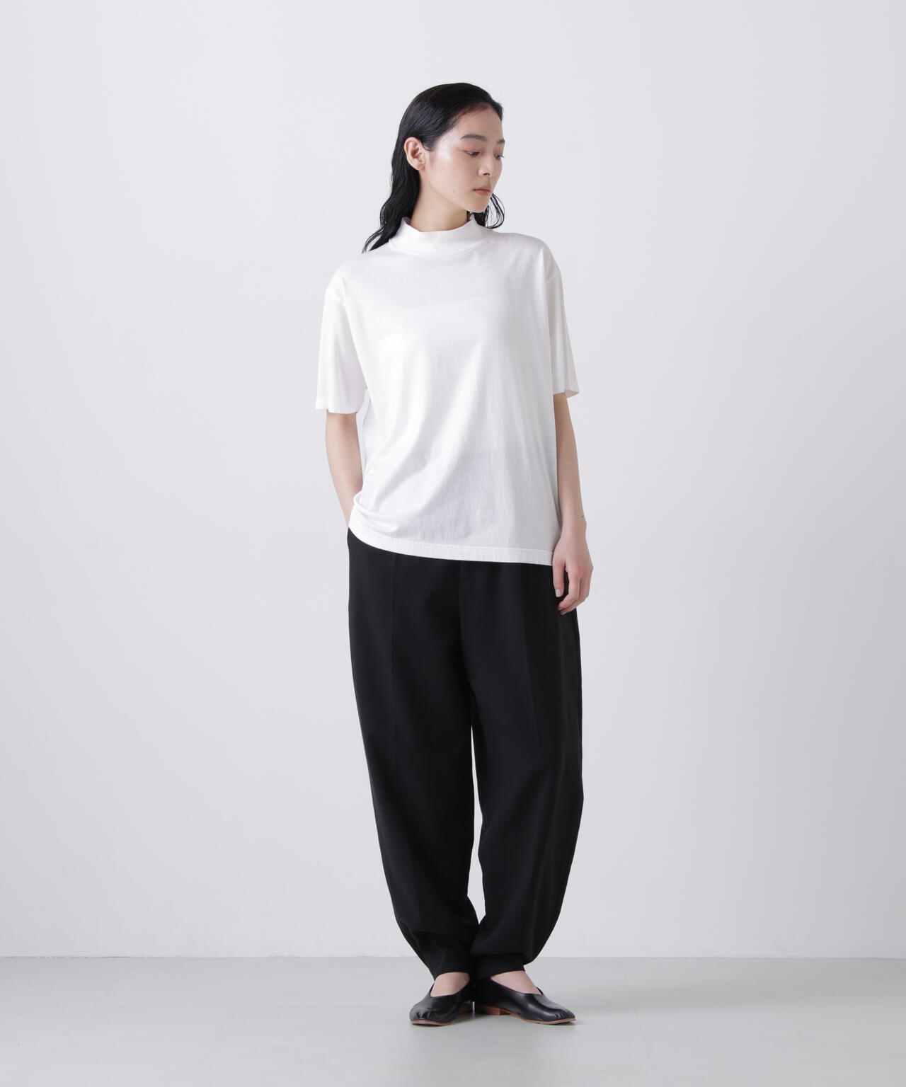 Y / ORGANIC COTTON JERSEY MOCK NECK SHORT SLEEVE T-SHIRT