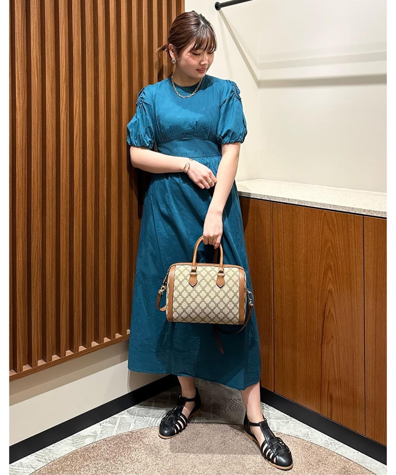 【川津明日香さん着用】コットンボイルギャザーホールワンピース《S Size Line》