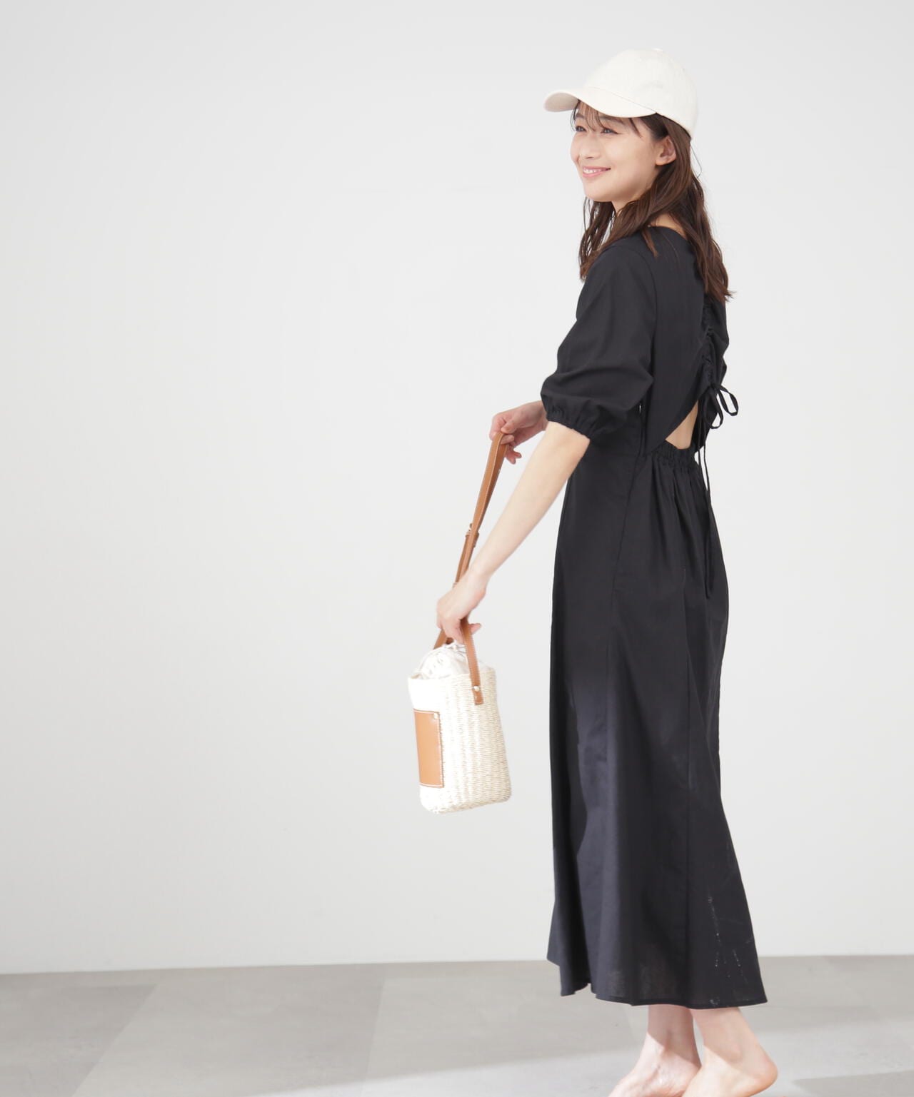 麻調ドロストバックワンピース《S Size Line》