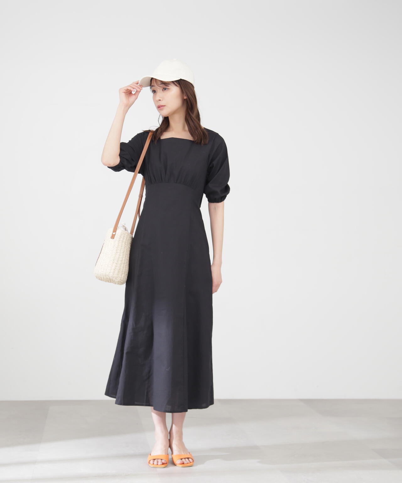 麻調ドロストバックワンピース《S Size Line》