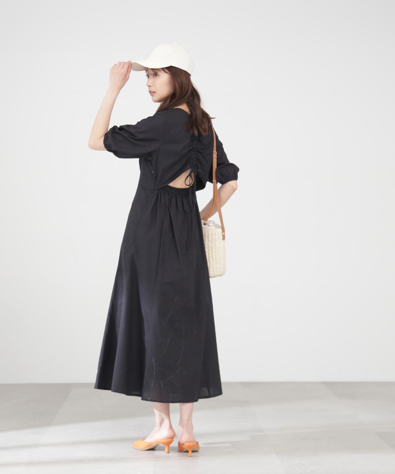 麻調ドロストバックワンピース《S Size Line》