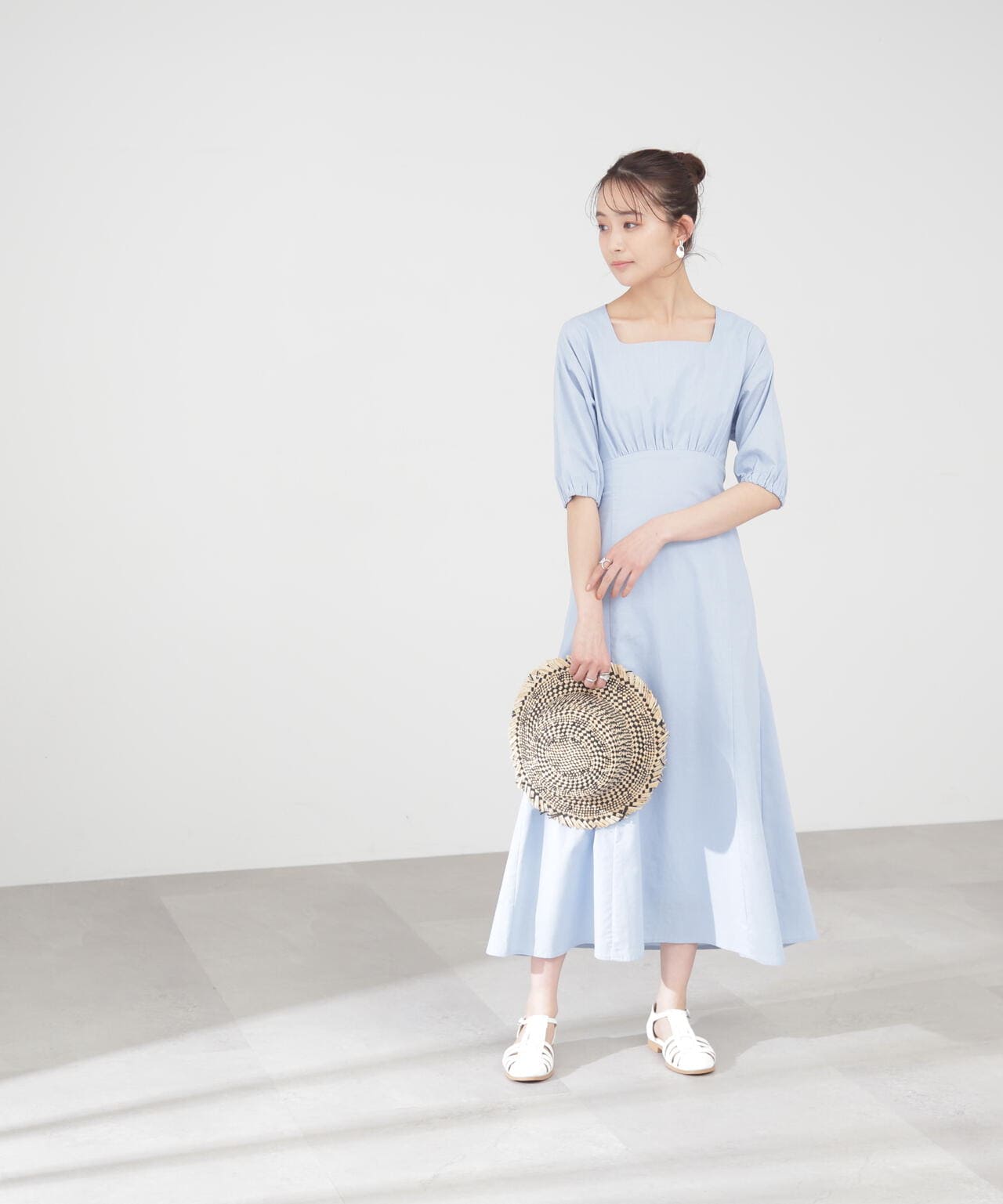麻調ドロストバックワンピース《S Size Line》