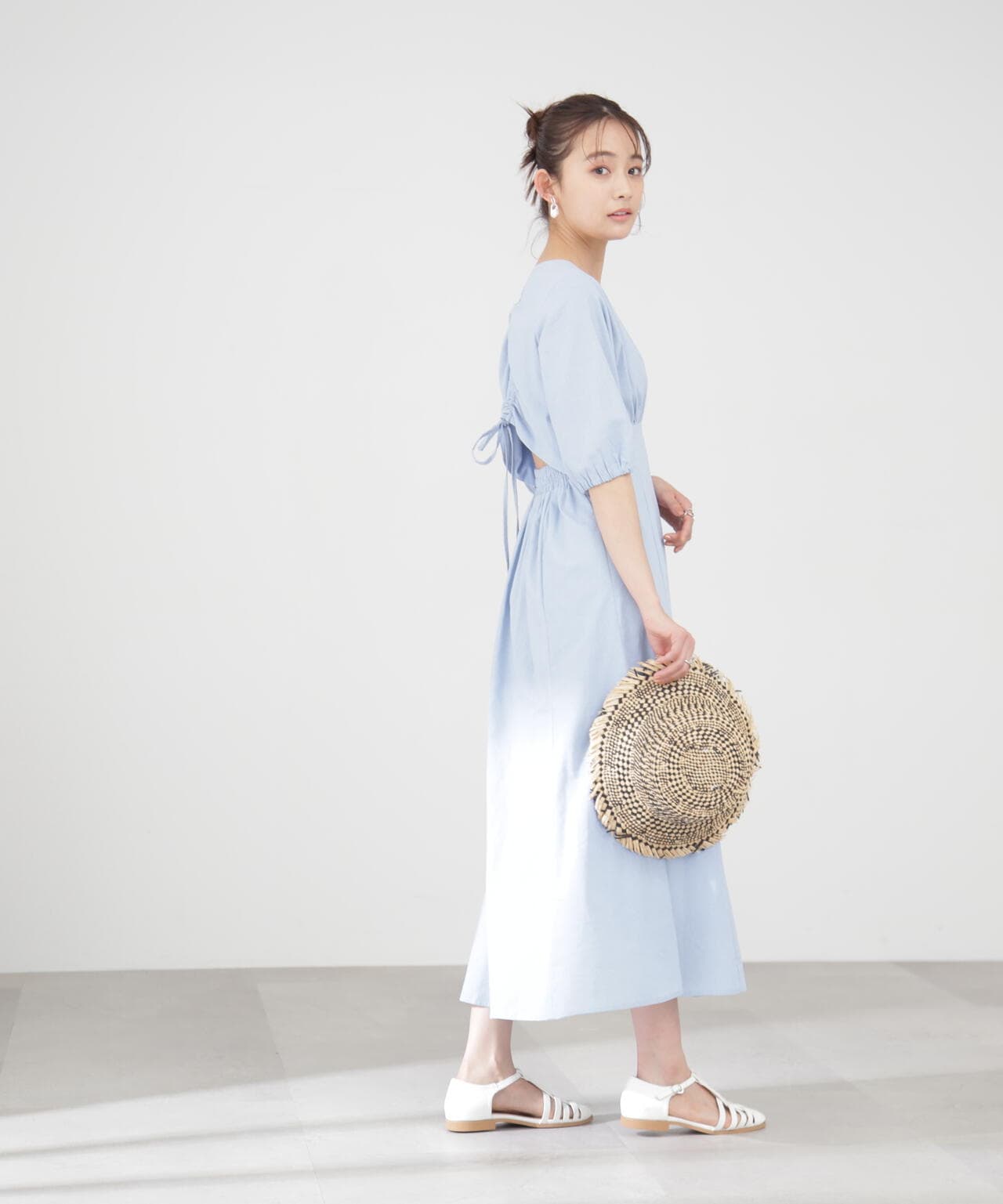麻調ドロストバックワンピース《S Size Line》