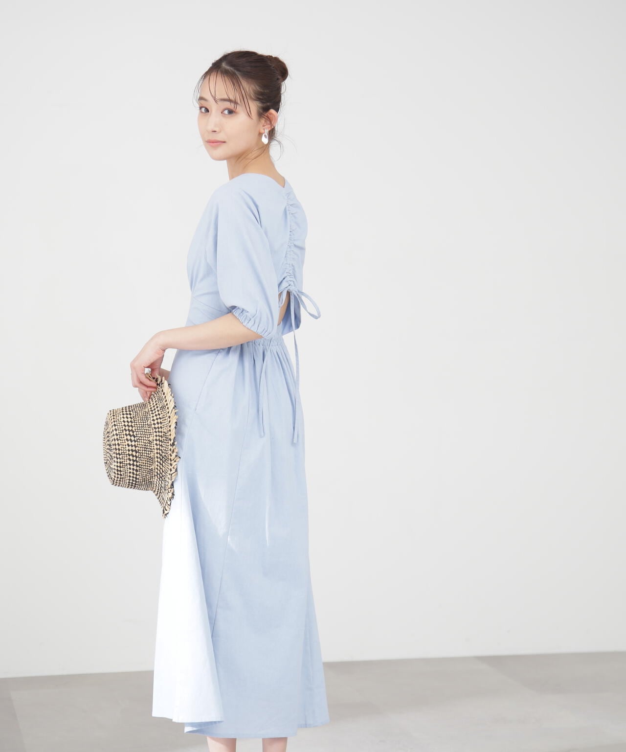 麻調ドロストバックワンピース《S Size Line》