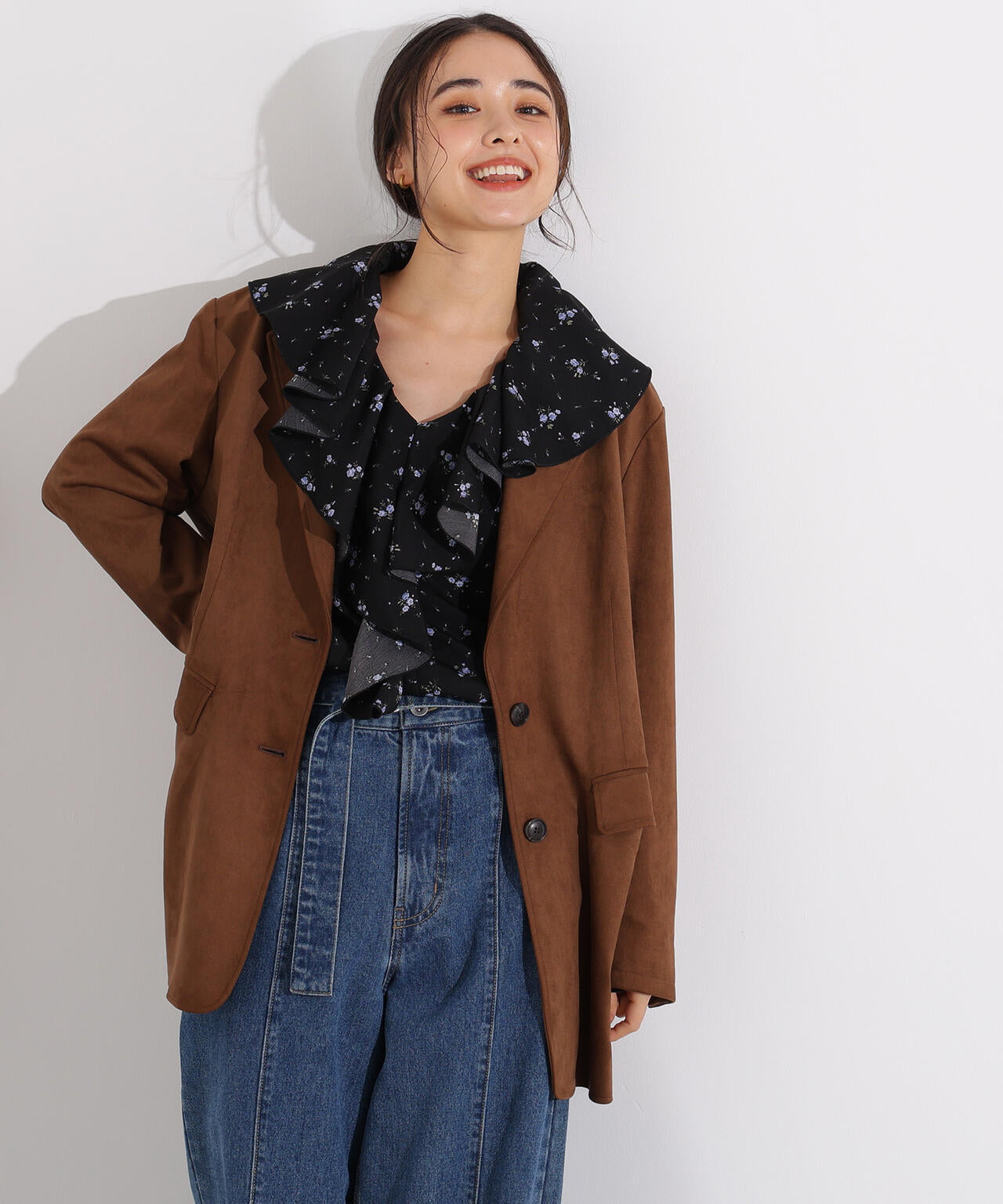 プリントラッフルブラウス