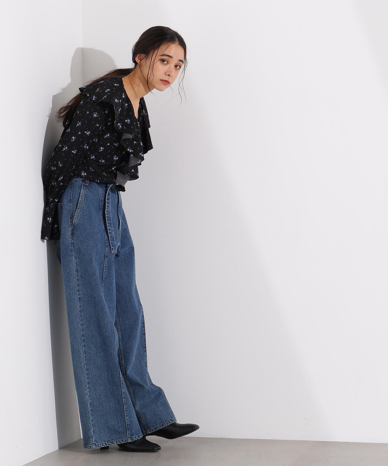 プリントラッフルブラウス