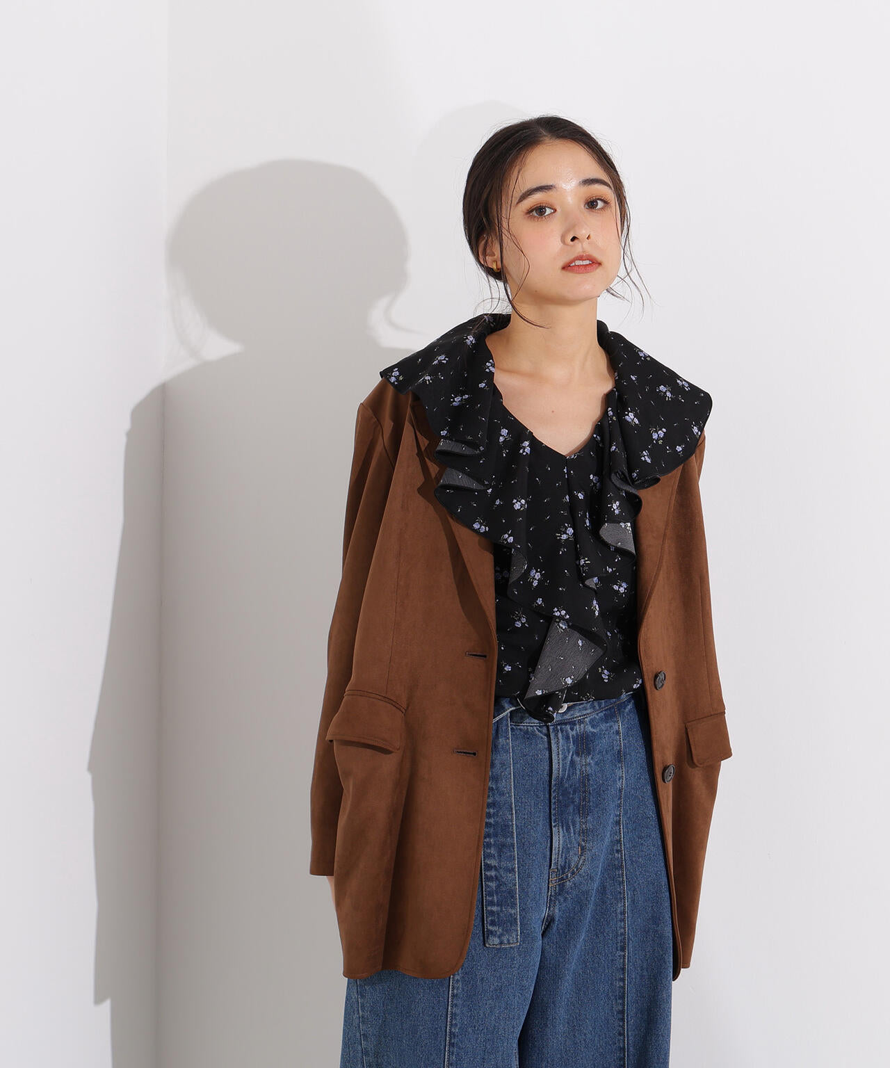 プリントラッフルブラウス