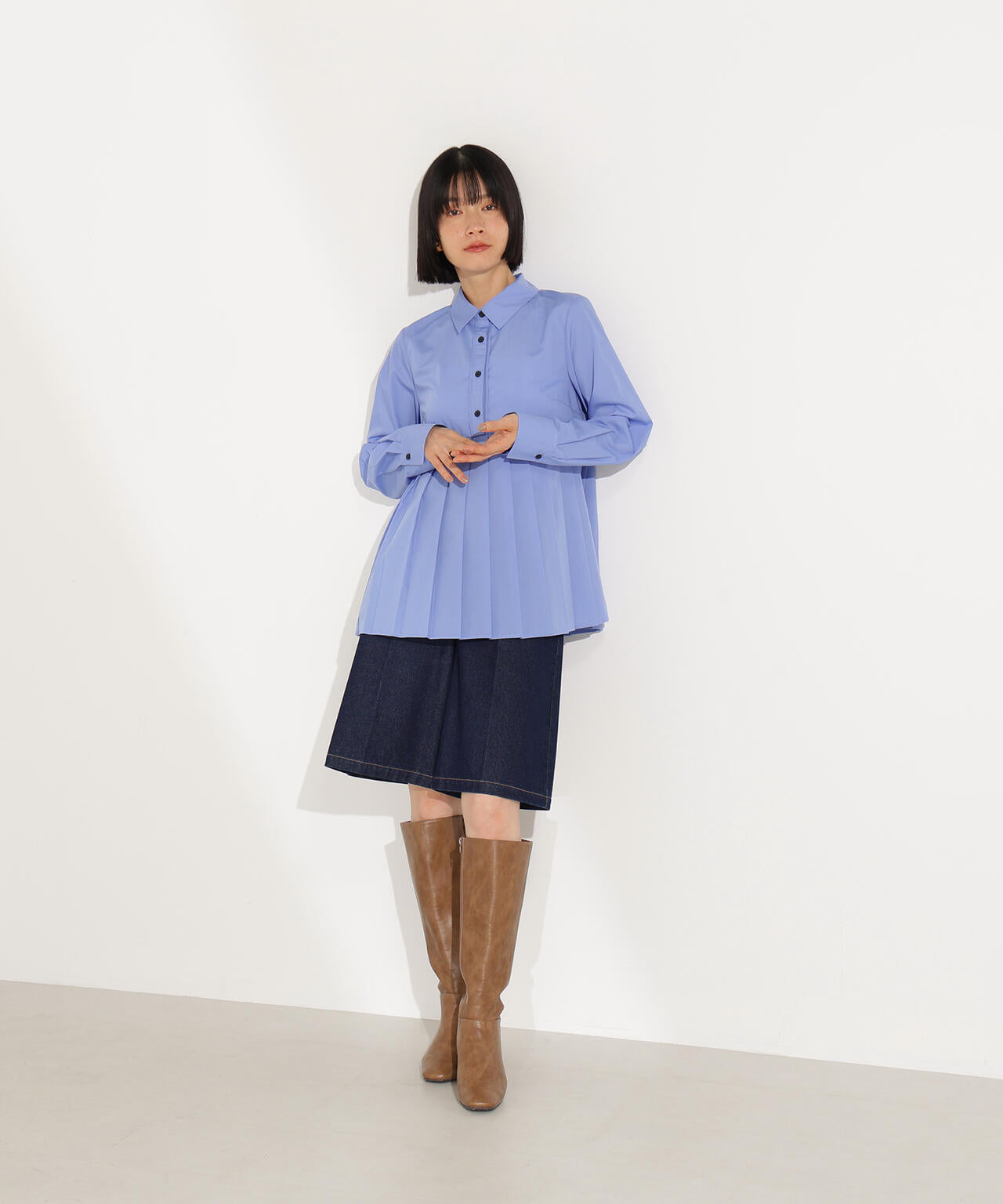 プリーツペプラムブラウス