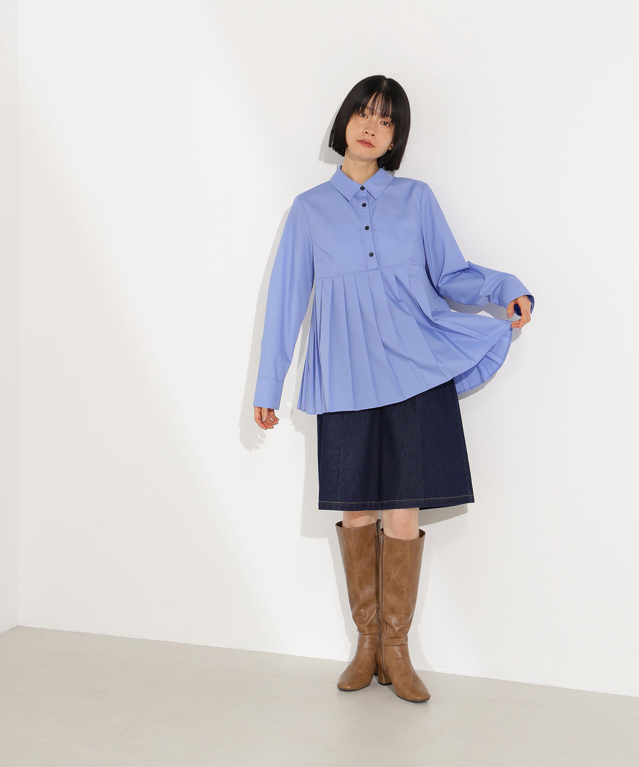 プリーツペプラムブラウス