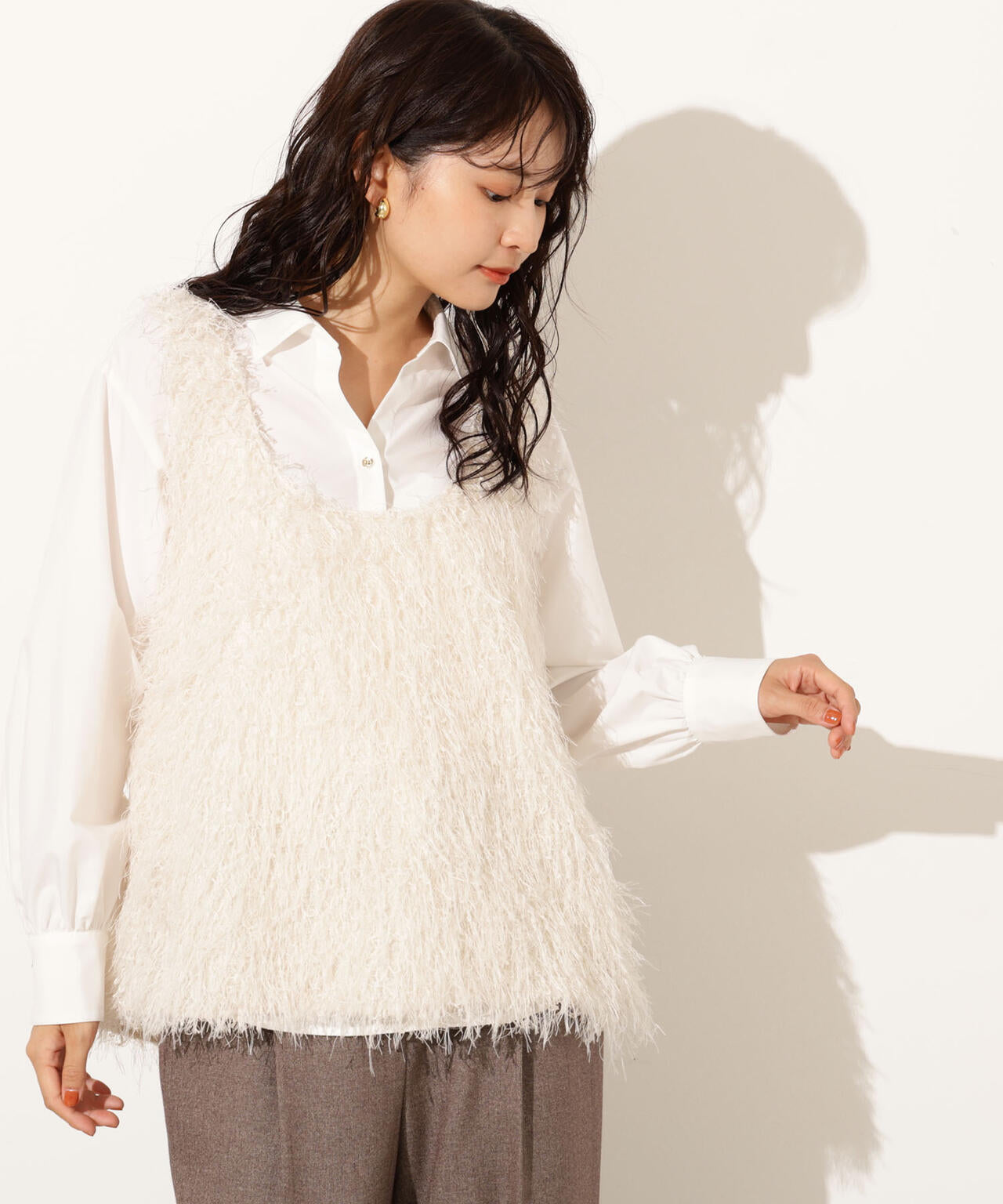 【小室安未さん着用】ゴールドボタン2wayリボンブラウス