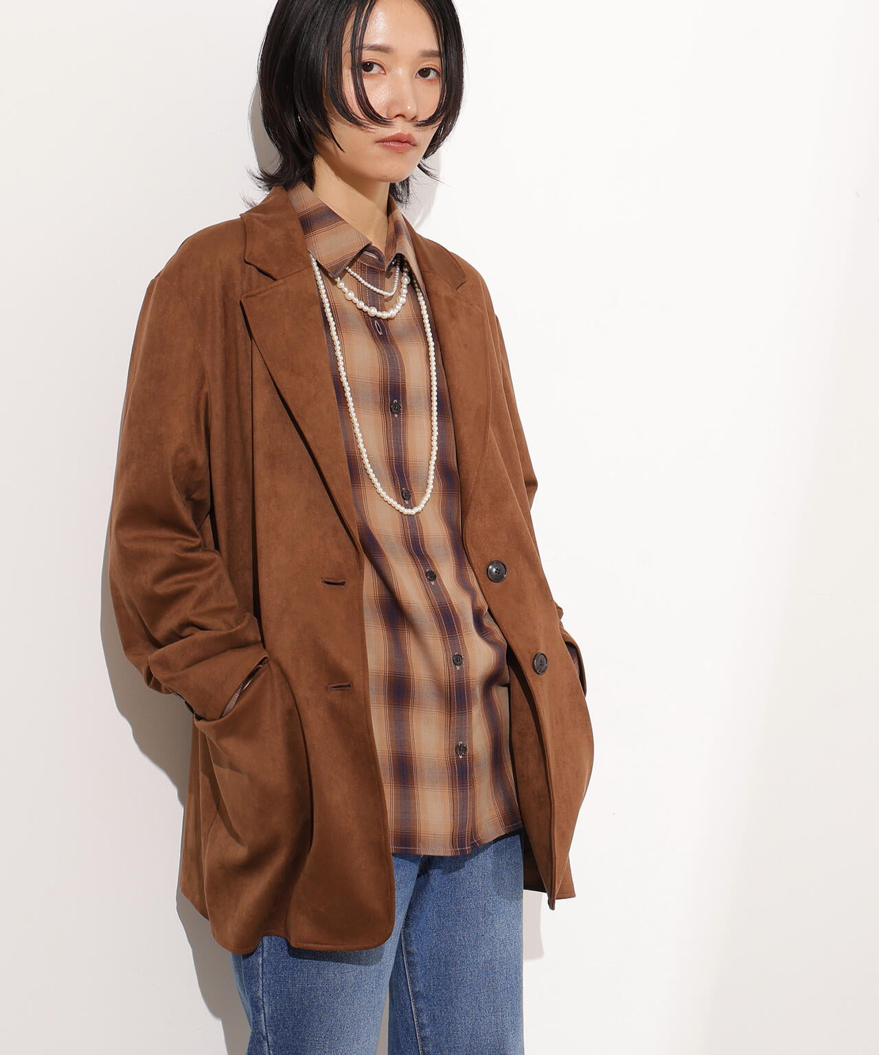 【岸本セシルさん着用】チェックオーバーシャツ