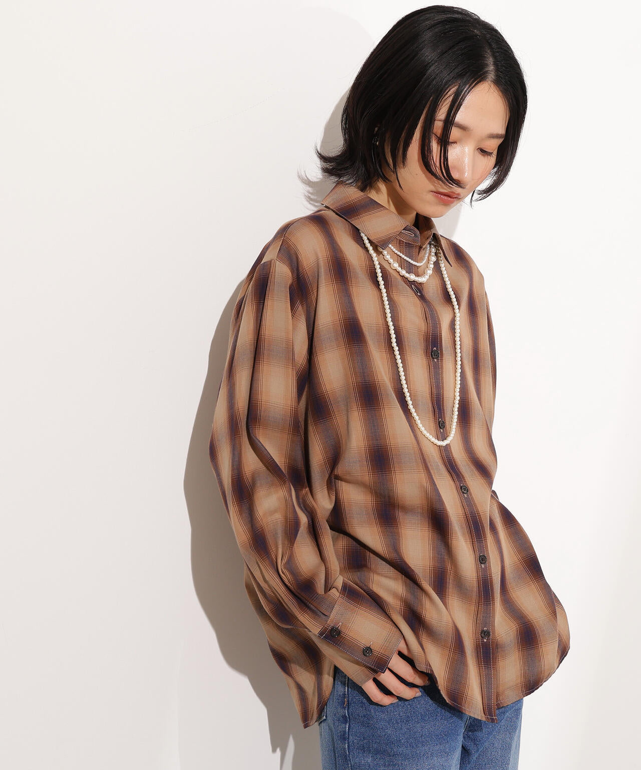 【岸本セシルさん着用】チェックオーバーシャツ