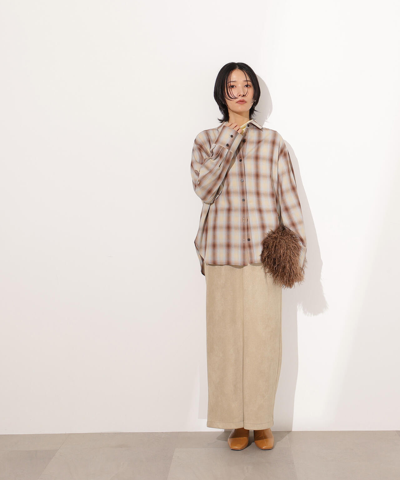 【岸本セシルさん着用】チェックオーバーシャツ