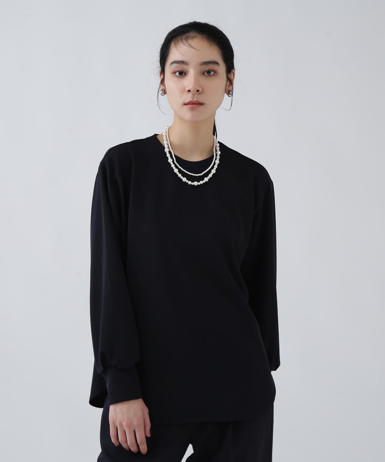 【瞬間コ-デ】襟をオンオフ。洗える楽ちんキレイ見えジャージークレリックブラウス