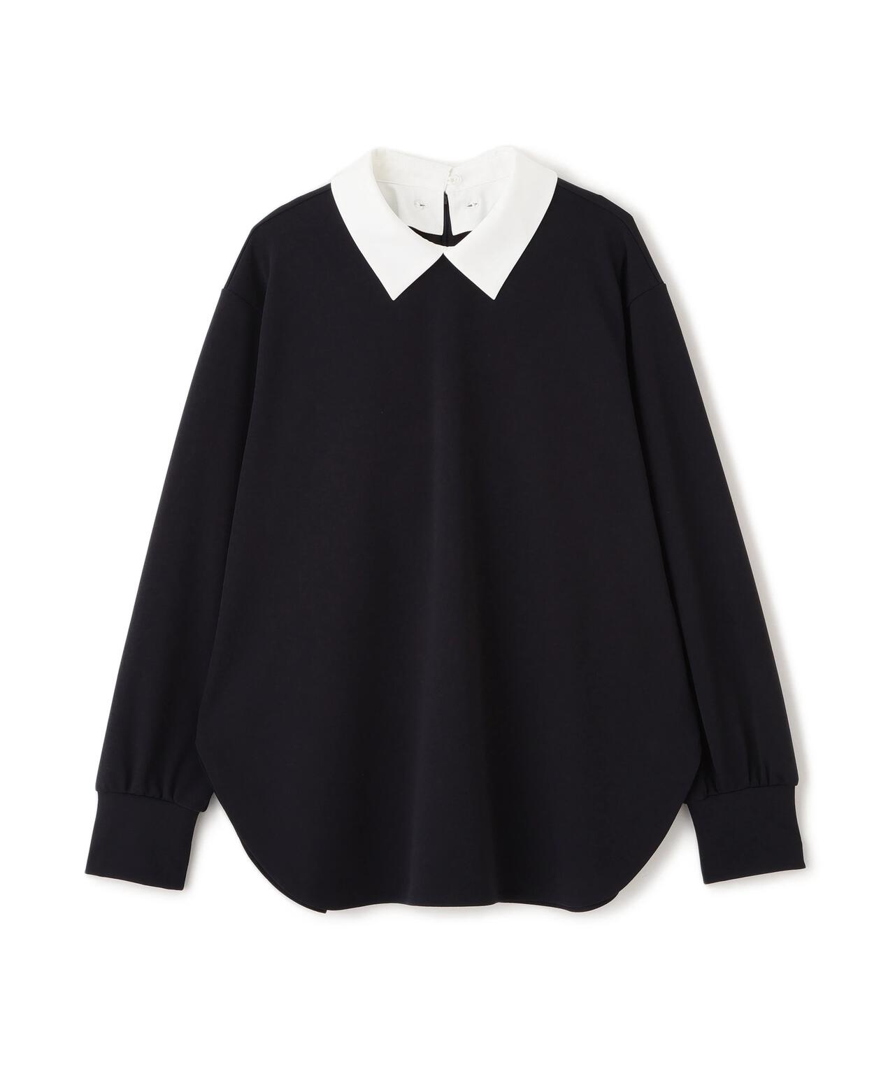 【瞬間コ-デ】襟をオンオフ。洗える楽ちんキレイ見えジャージークレリックブラウス