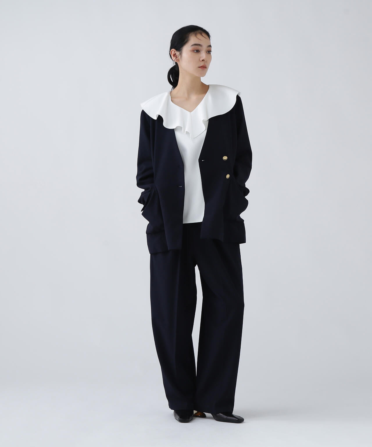 【好きを着て気分が高まる】洗える楽ちんキレイ見えラッフルブラウス