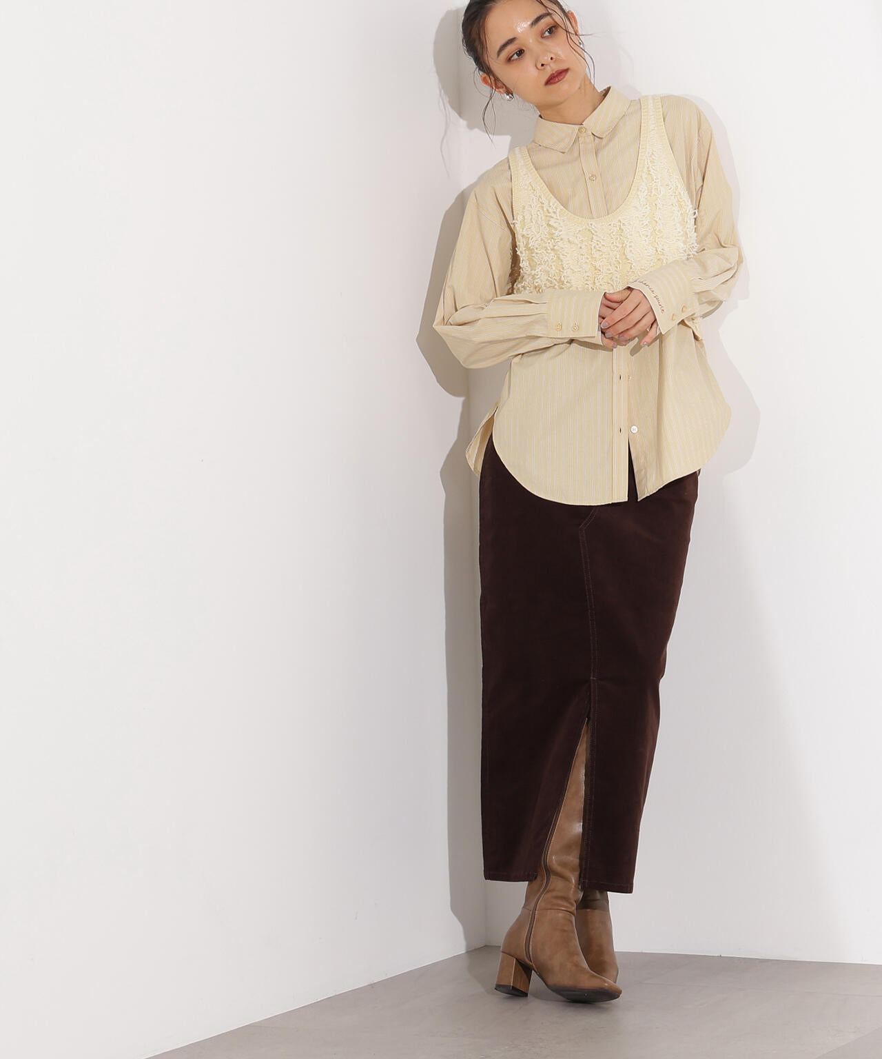 コーデュロイスリットスカート