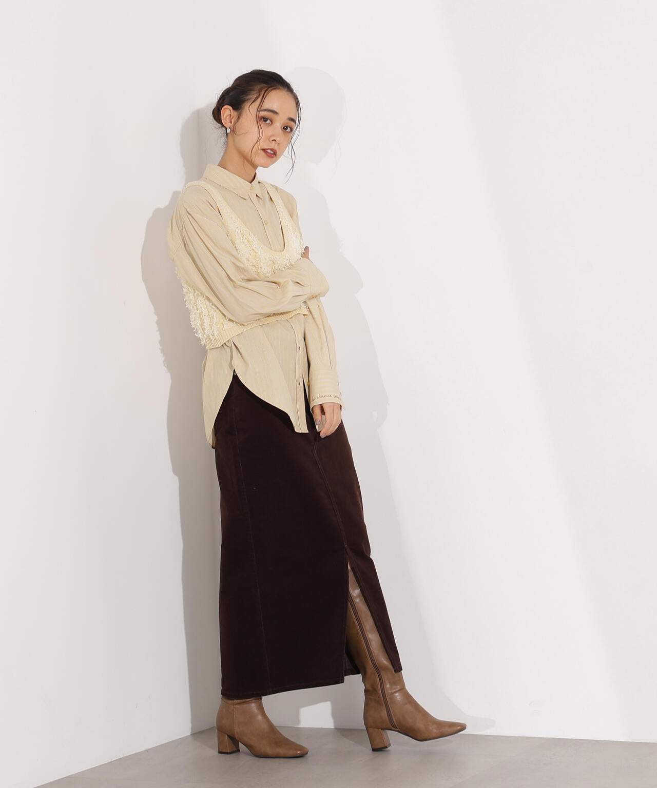 コーデュロイスリットスカート