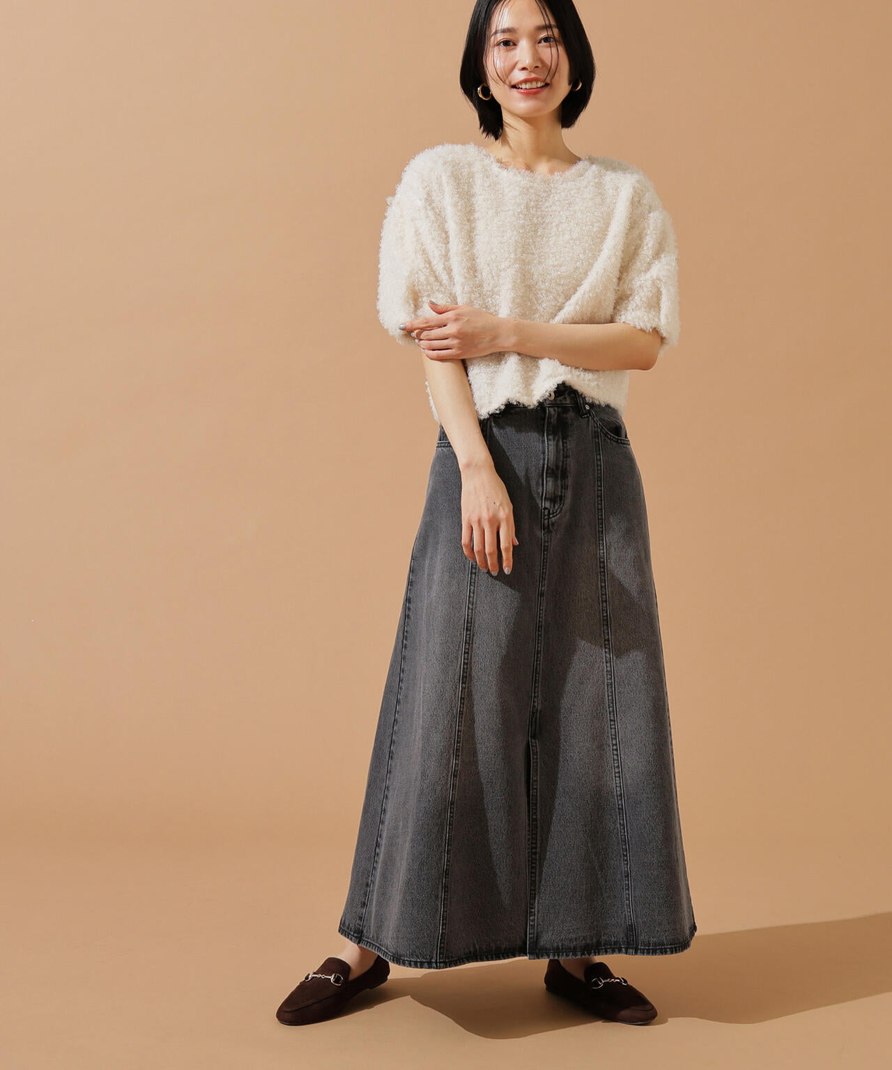 【小室安未さん着用】パネル切替デニムフレアスカート